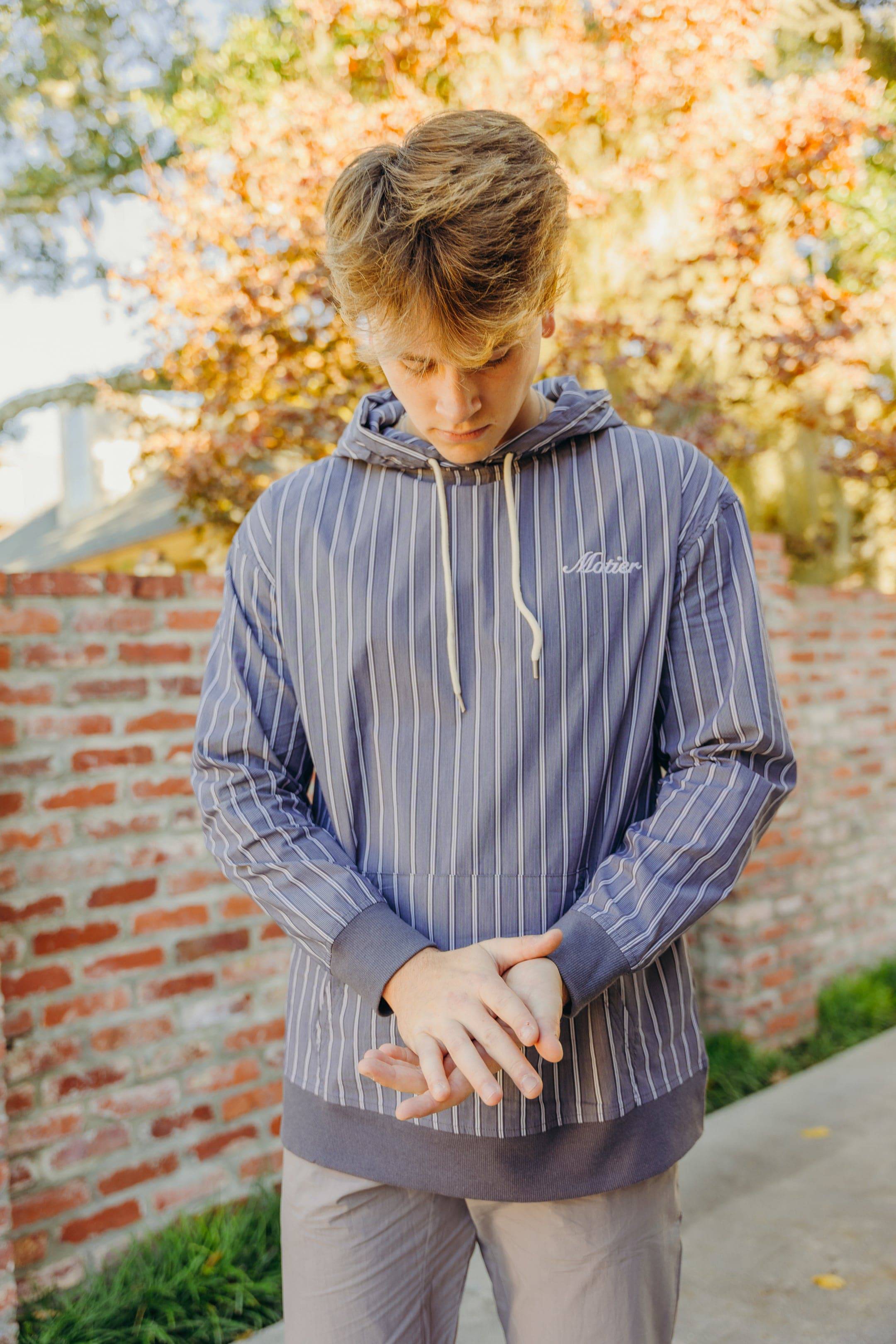 The Lightweight Pinstripe Hoodie (Navy) - Motier Lafayette 