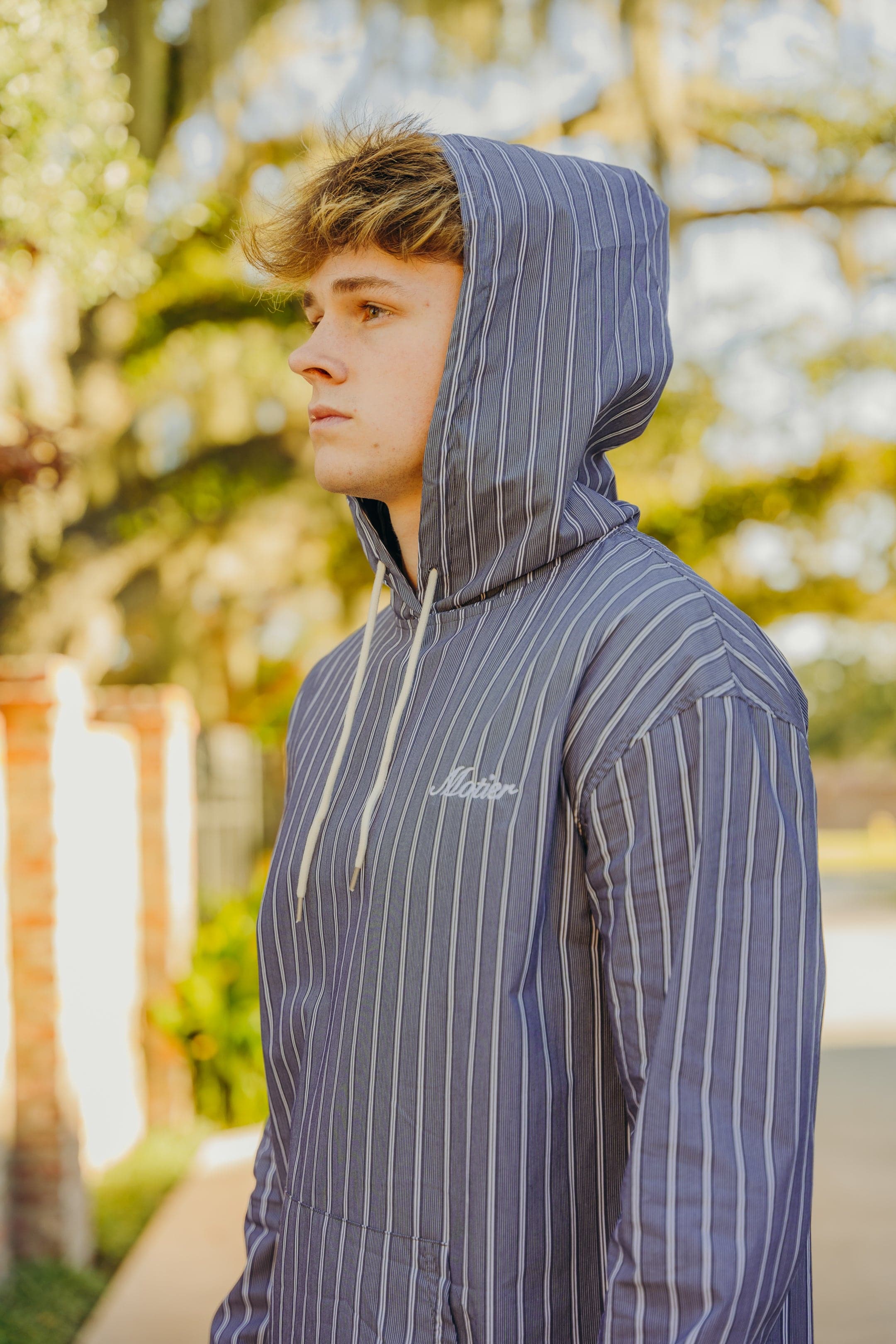 The Lightweight Pinstripe Hoodie (Navy) - Motier Lafayette 