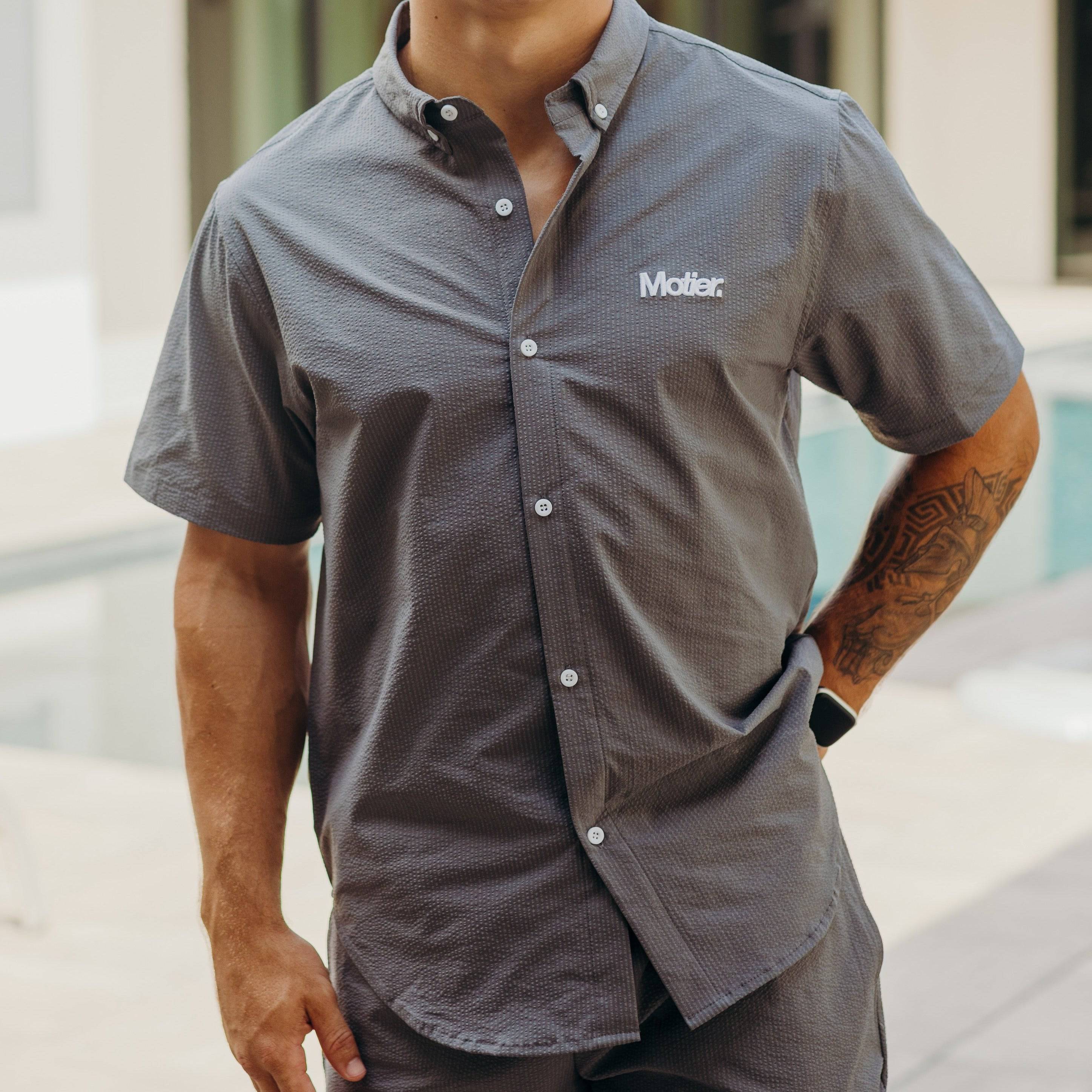 The Winston Seersucker Button Down (Graphite) - Motier Lafayette 