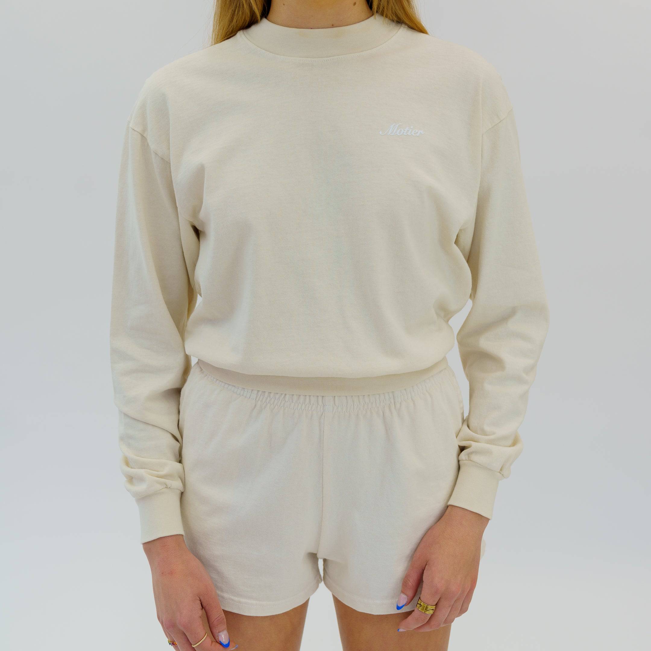 Lightweight Script Cropped Pullover (Cream) - Motier Lafayette 
