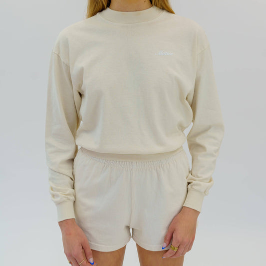 Lightweight Script Cropped Pullover (Cream) - Motier Lafayette 