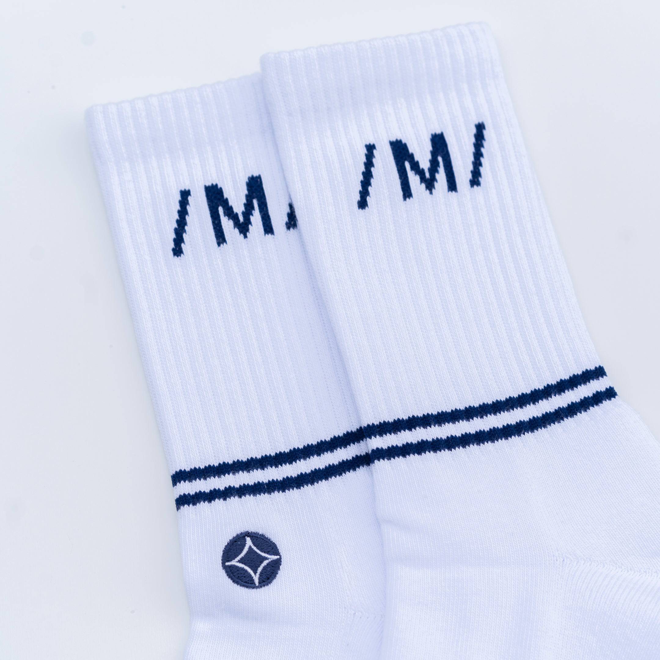 Hero of Two Worlds Crew Sock (White/Navy) - Motier Lafayette 