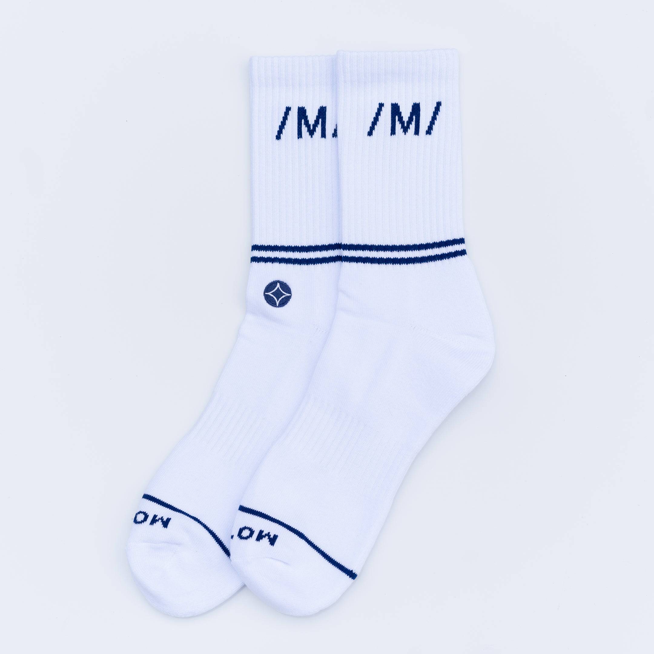Hero of Two Worlds Crew Sock (White/Navy) - Motier Lafayette 