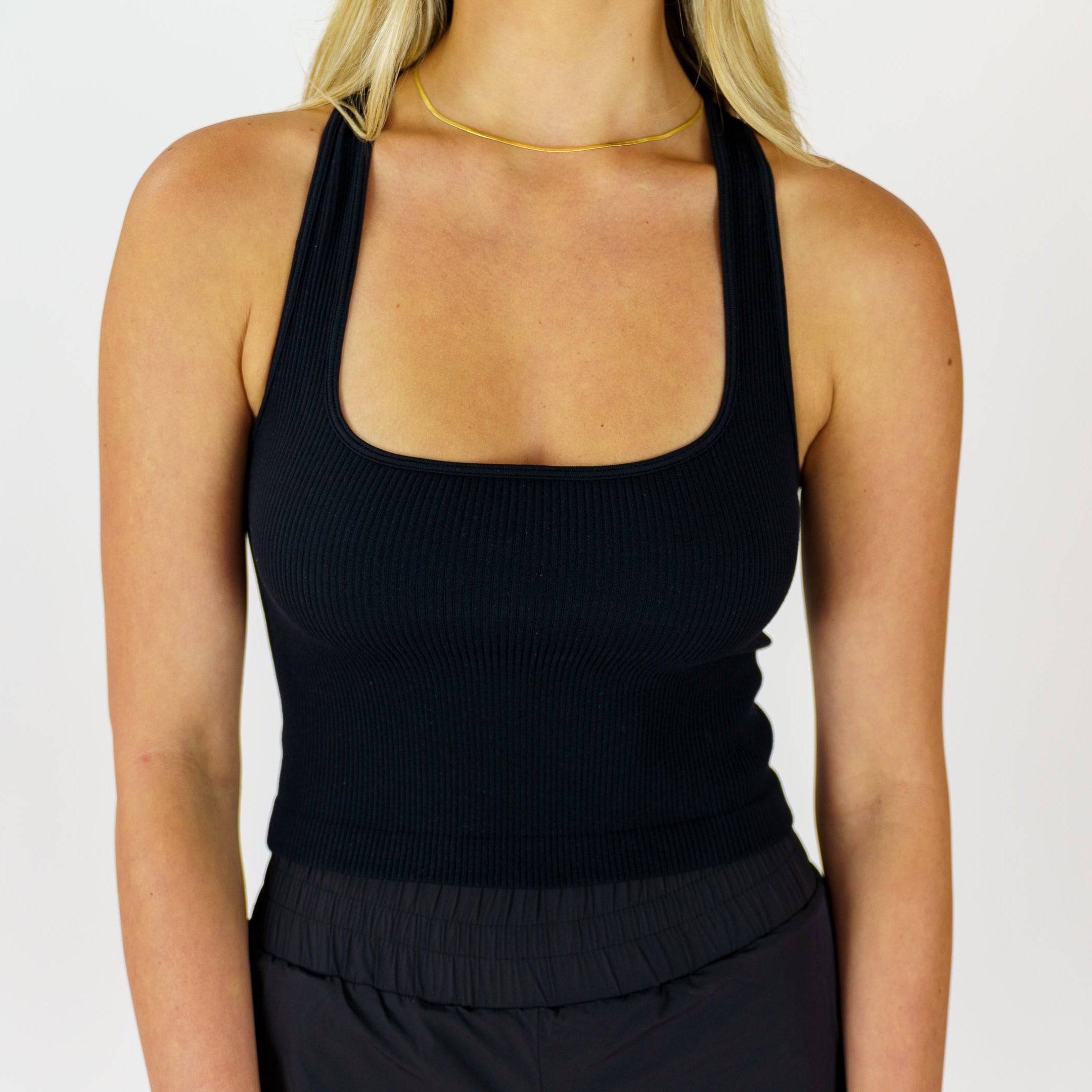 Ribbed Seamless Racer Tank (Black) - Motier Lafayette 