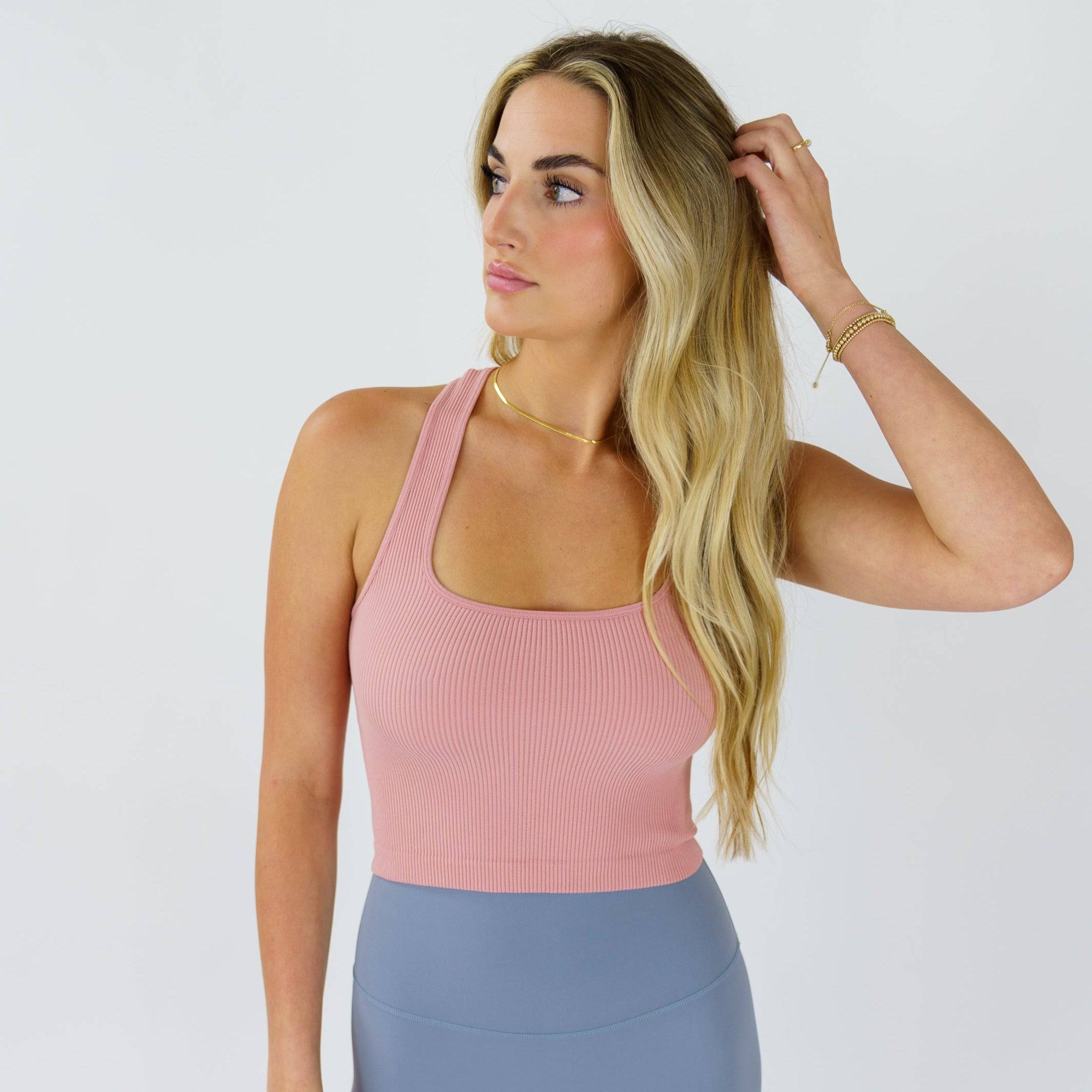 Ribbed Seamless Racer Tank (Peach) - Motier Lafayette 