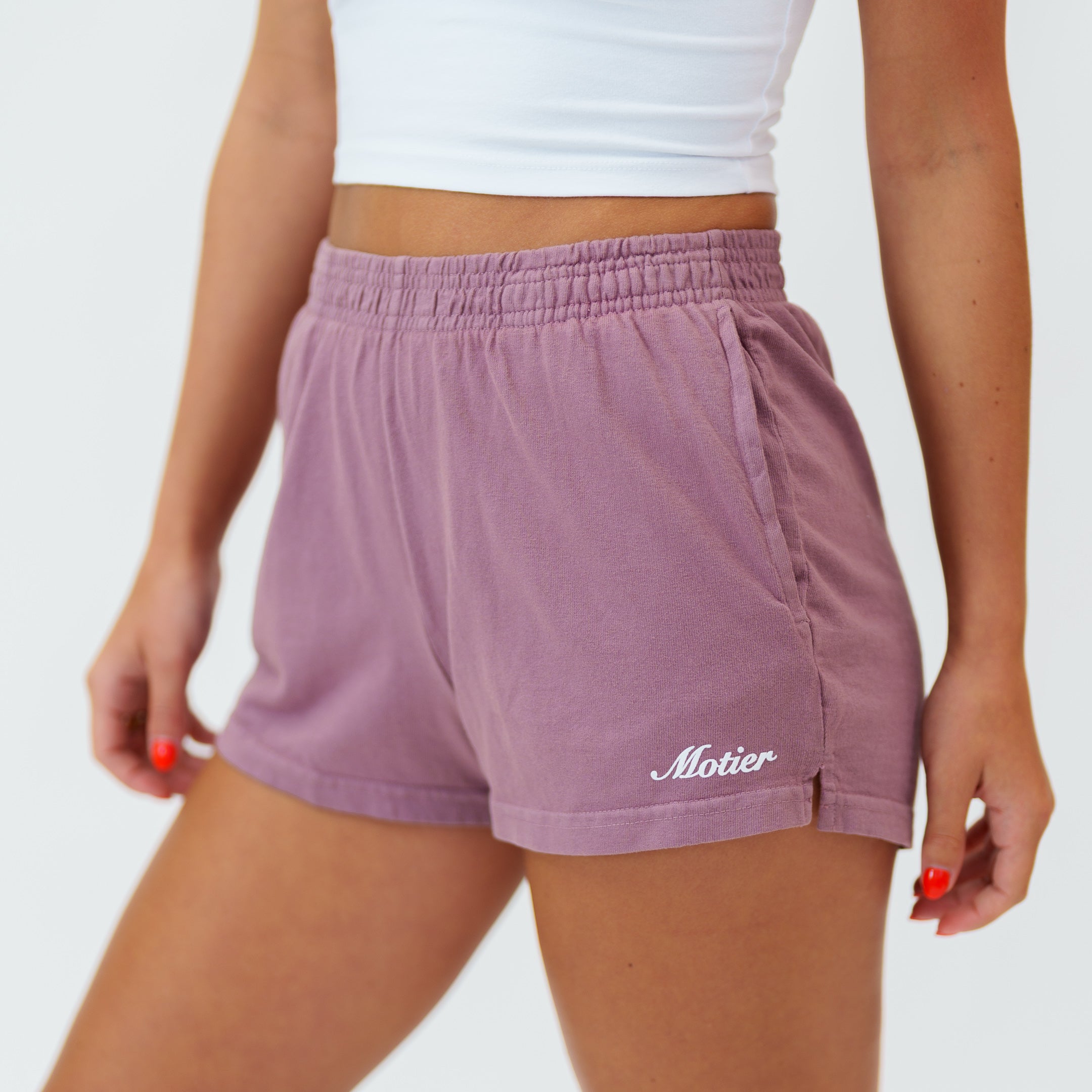 The Core Script Luxe Sweatshorts (Mauve) - Motier Lafayette 