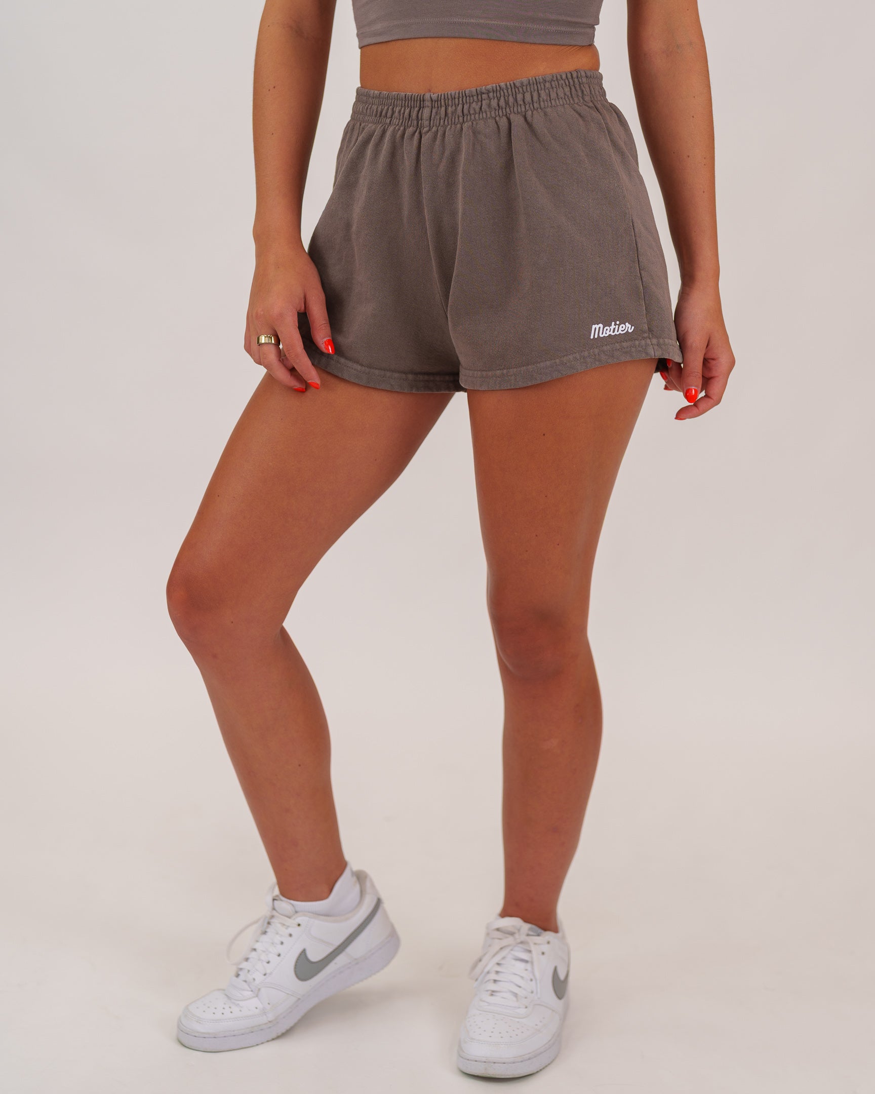 The Core Pin Script Luxe Sweatshorts (French Roast) - Motier Lafayette 