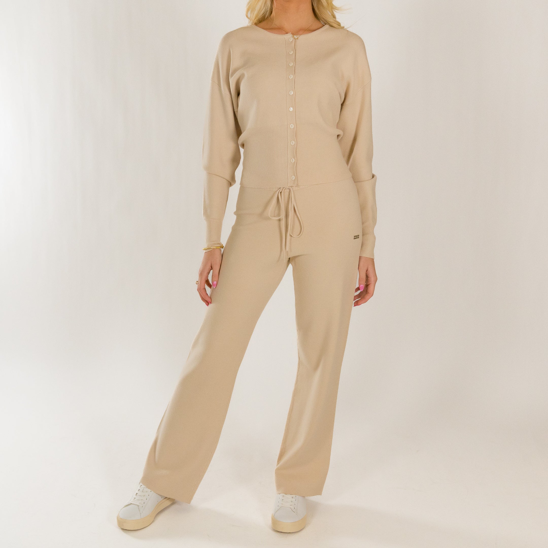 The Sutton Knit Button Down Set (Beige) - Motier Lafayette 