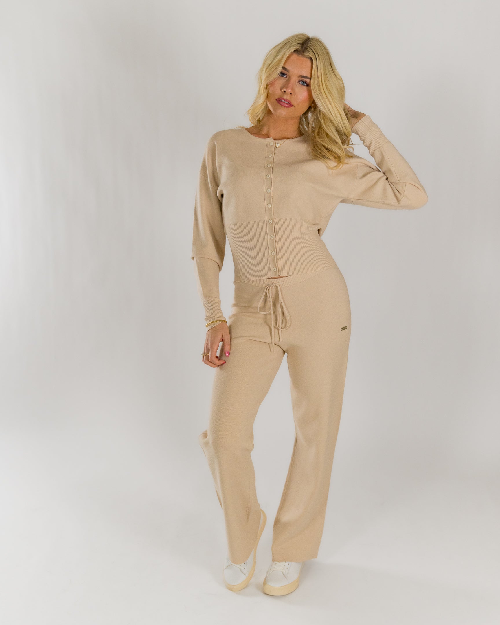 The Sutton Knit Button Down Set (Beige) - Motier Lafayette 