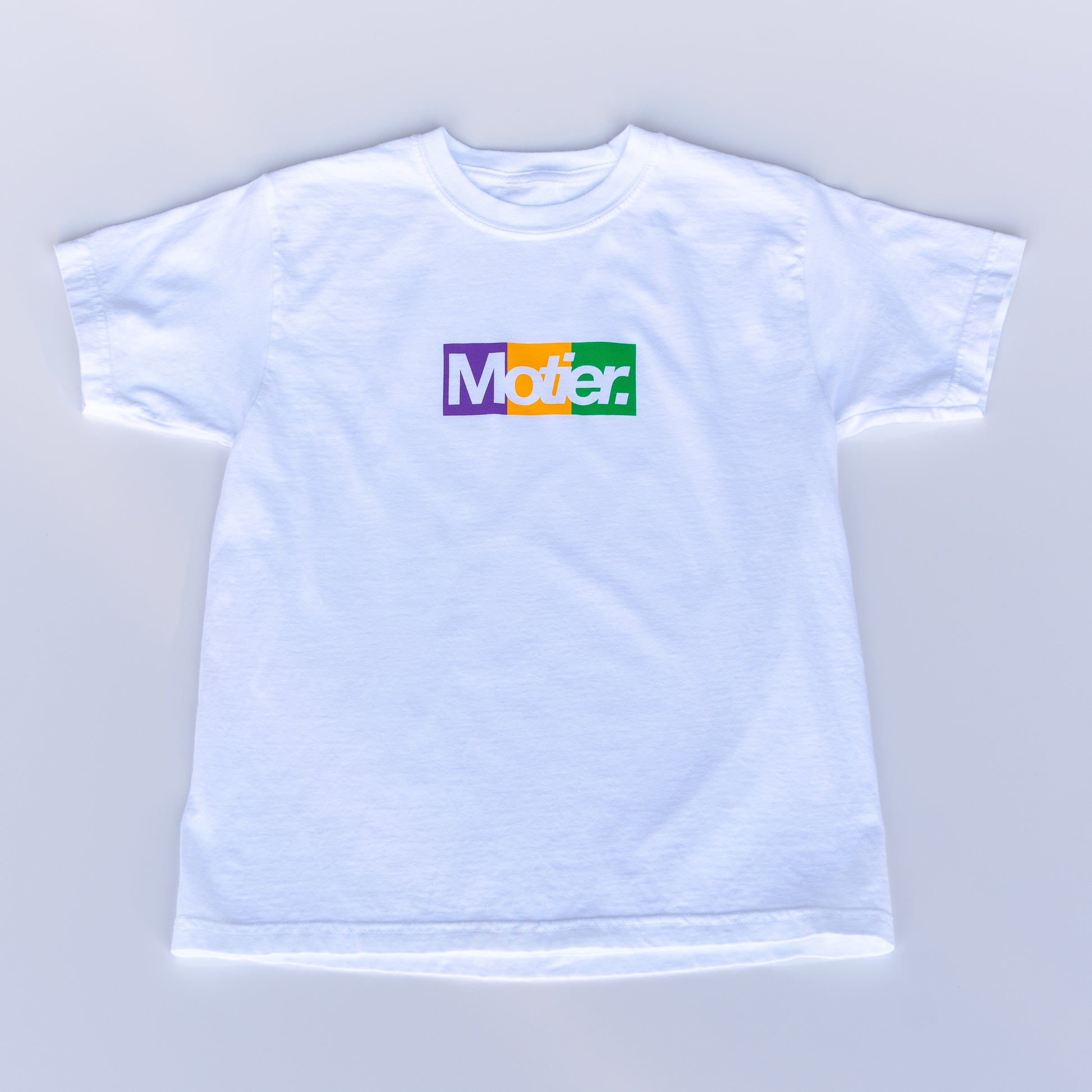 The Youth Krewe De Motier Box Logo Tee (White) - Motier Lafayette 
