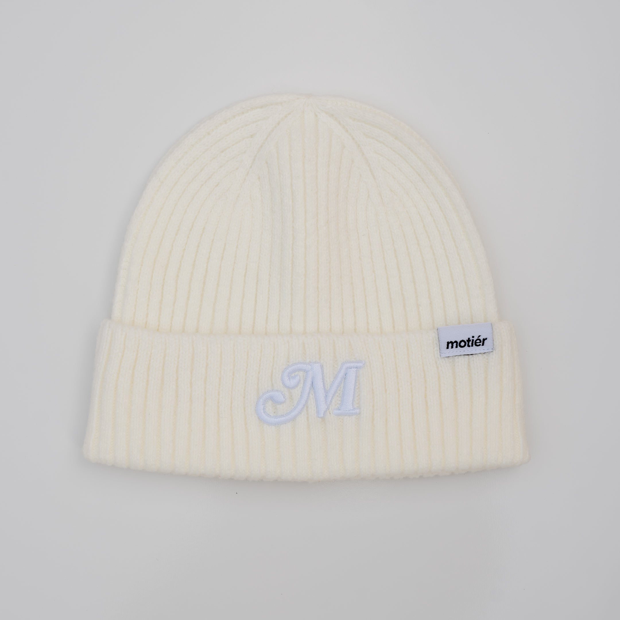 The M Script Beanie (Cream) - Motier Lafayette 