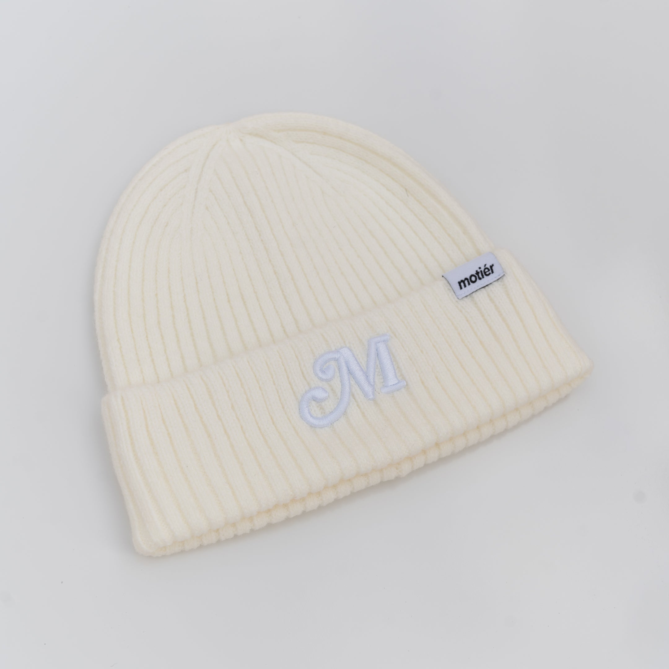 The M Script Beanie (Cream) - Motier Lafayette 
