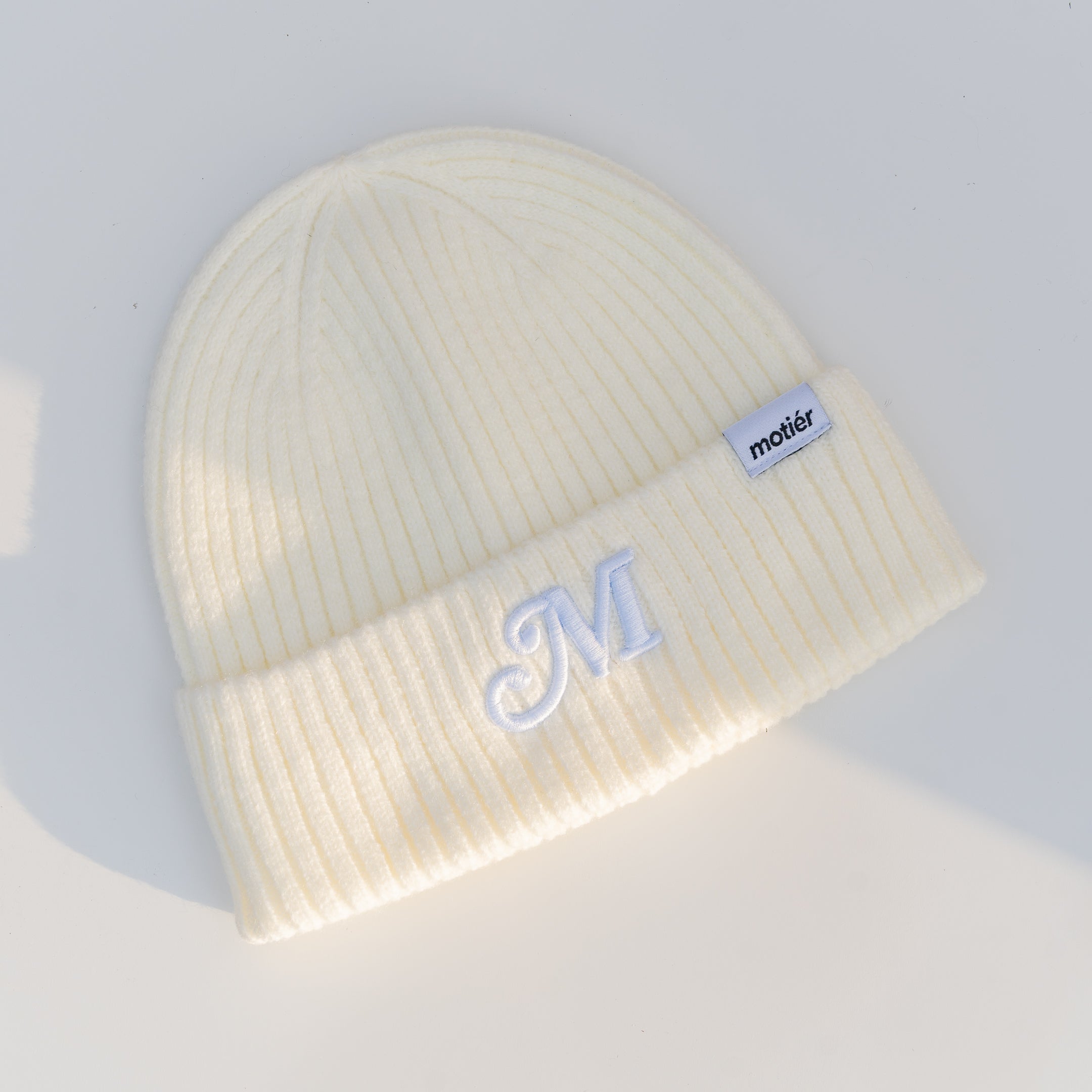 The M Script Beanie (Cream) - Motier Lafayette 