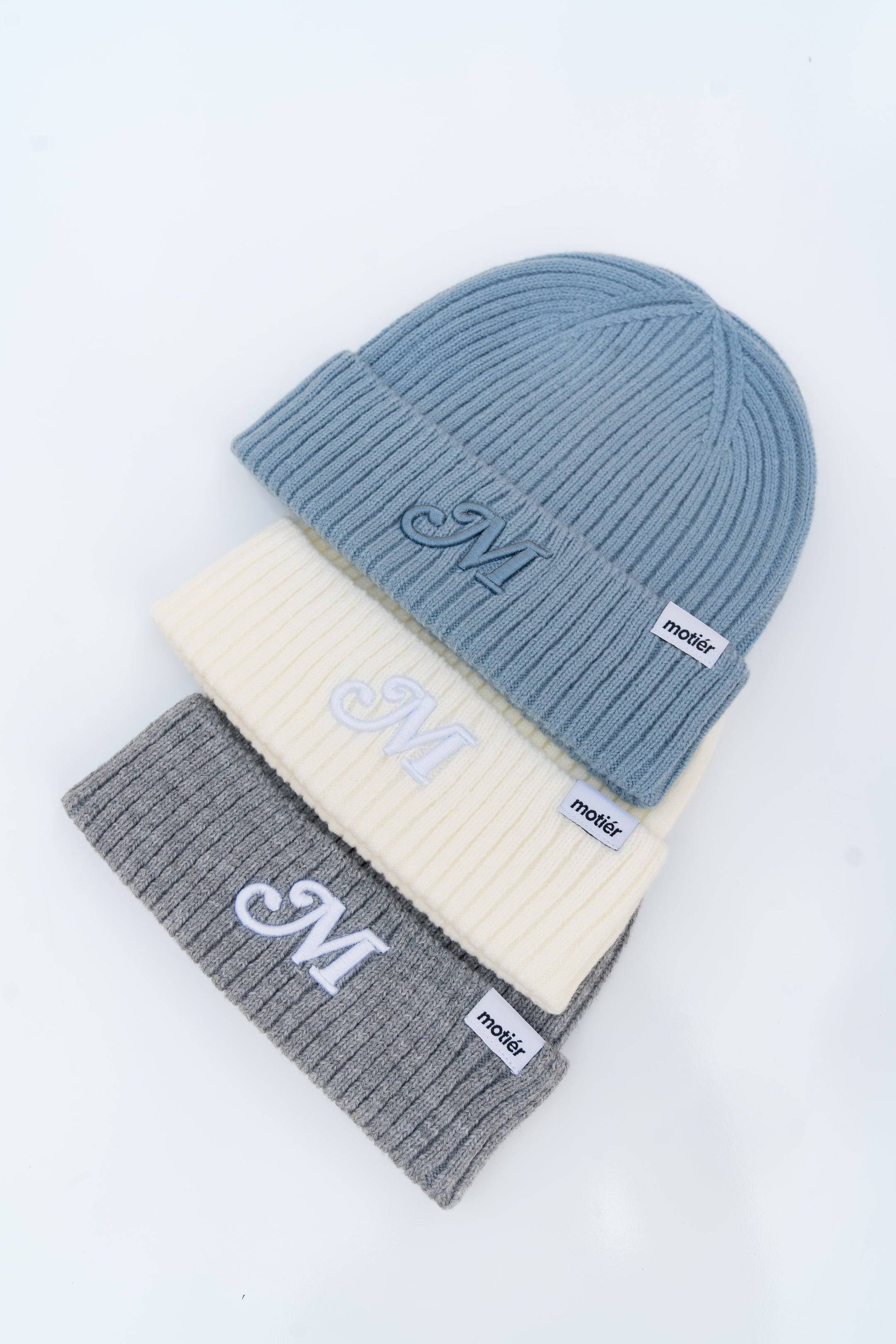 The M Script Beanie (Slate) - Motier Lafayette 
