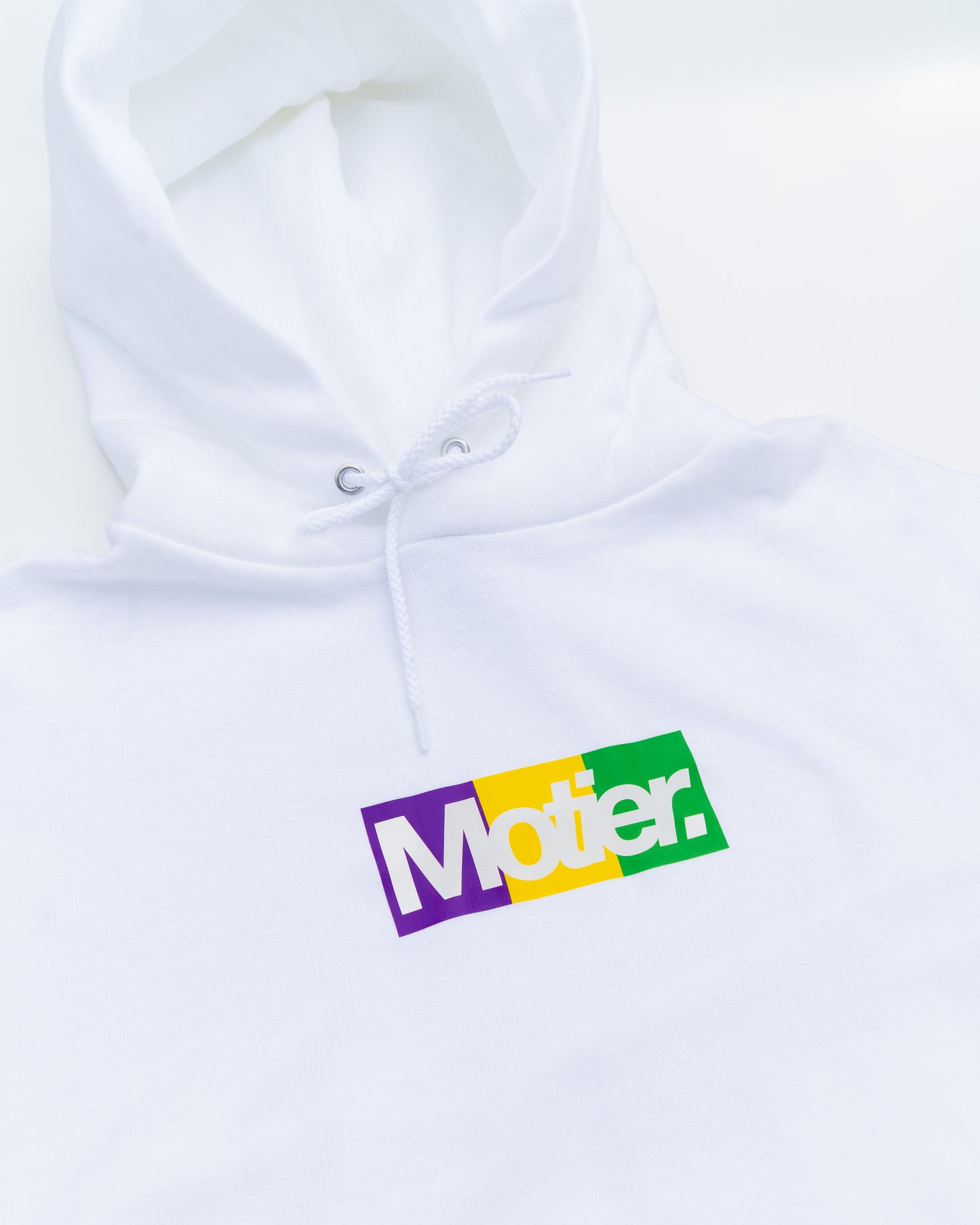 The Krewe De Motier Box Logo Hoodie (White)