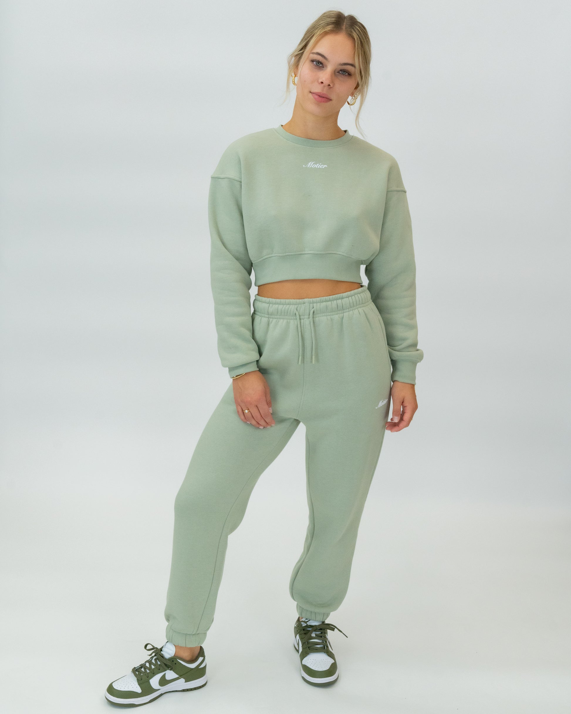 The Elevate Script Cropped Crewneck (Light Sage) - Motier Lafayette 