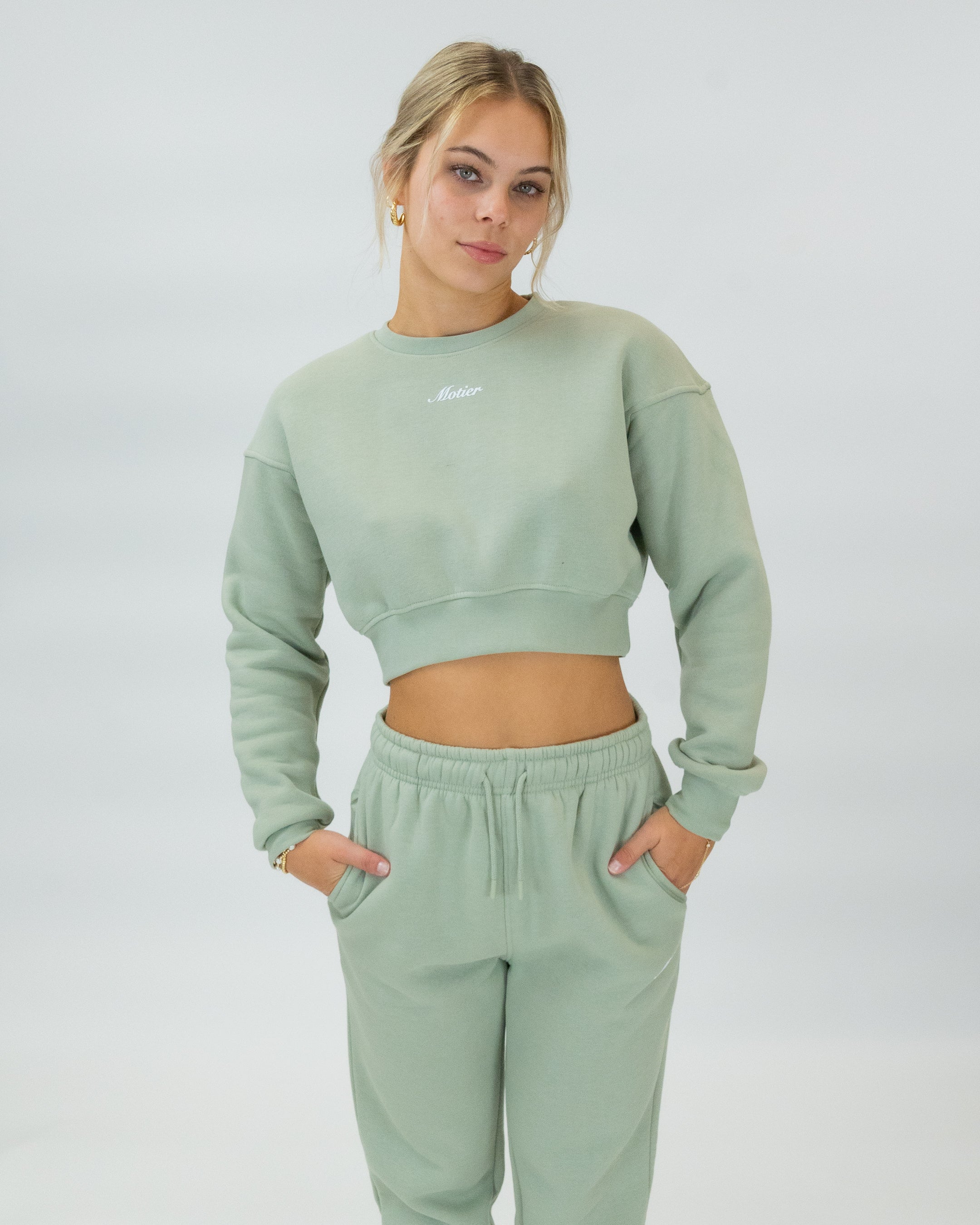 The Elevate Script Sweatpants (Light Sage) - Motier Lafayette 