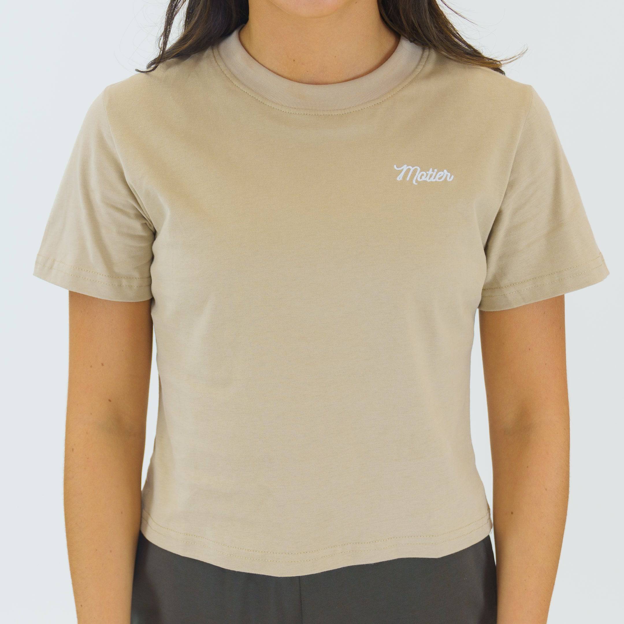 The Evelyn Script Baby Tee (Sandstone) - Motier Lafayette 