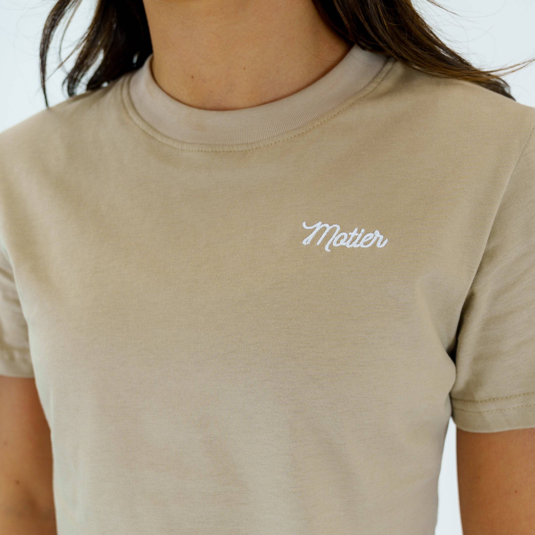 The Evelyn Script Baby Tee (Sandstone) - Motier Lafayette 