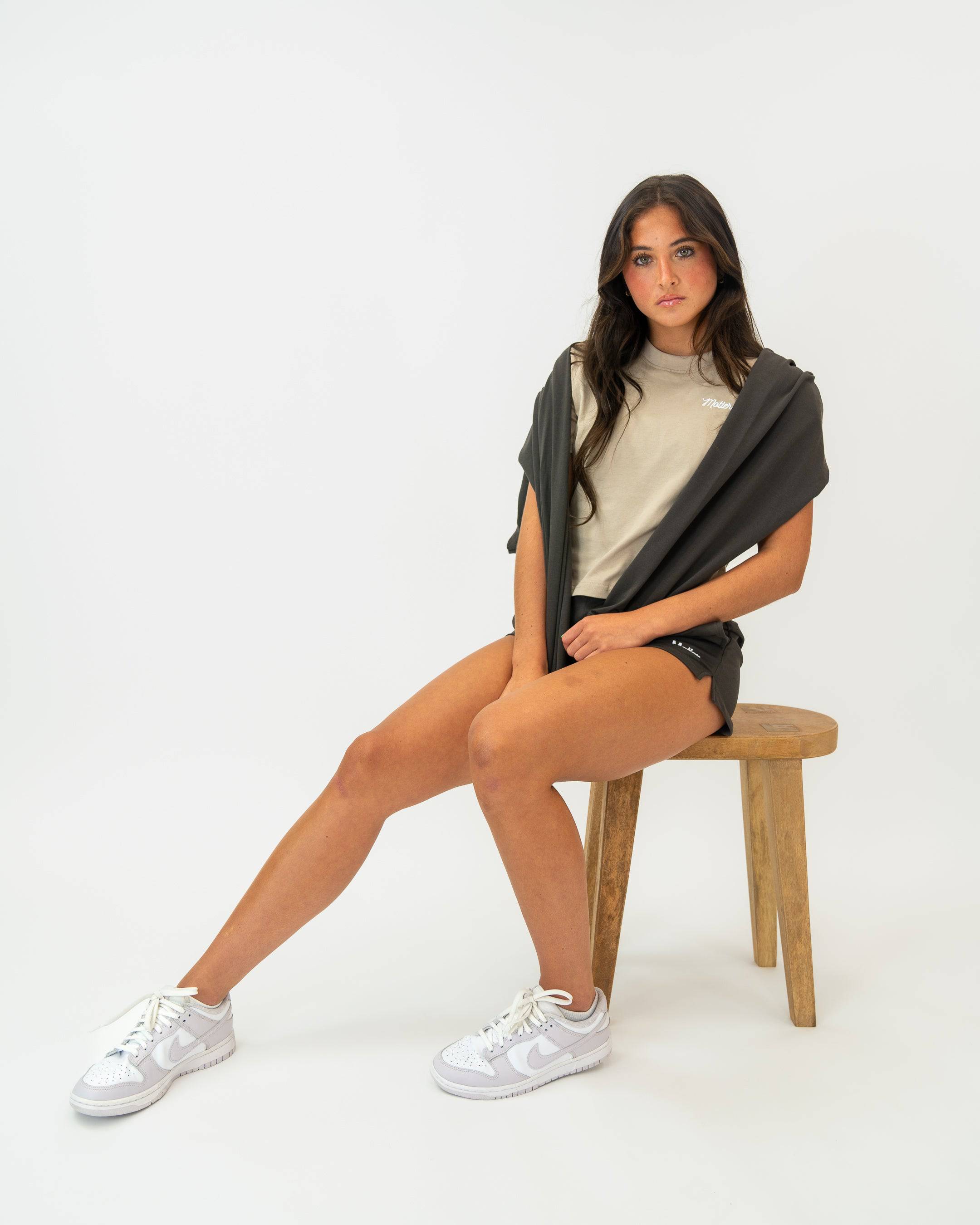 The Evelyn Script Baby Tee (Sandstone) - Motier Lafayette 