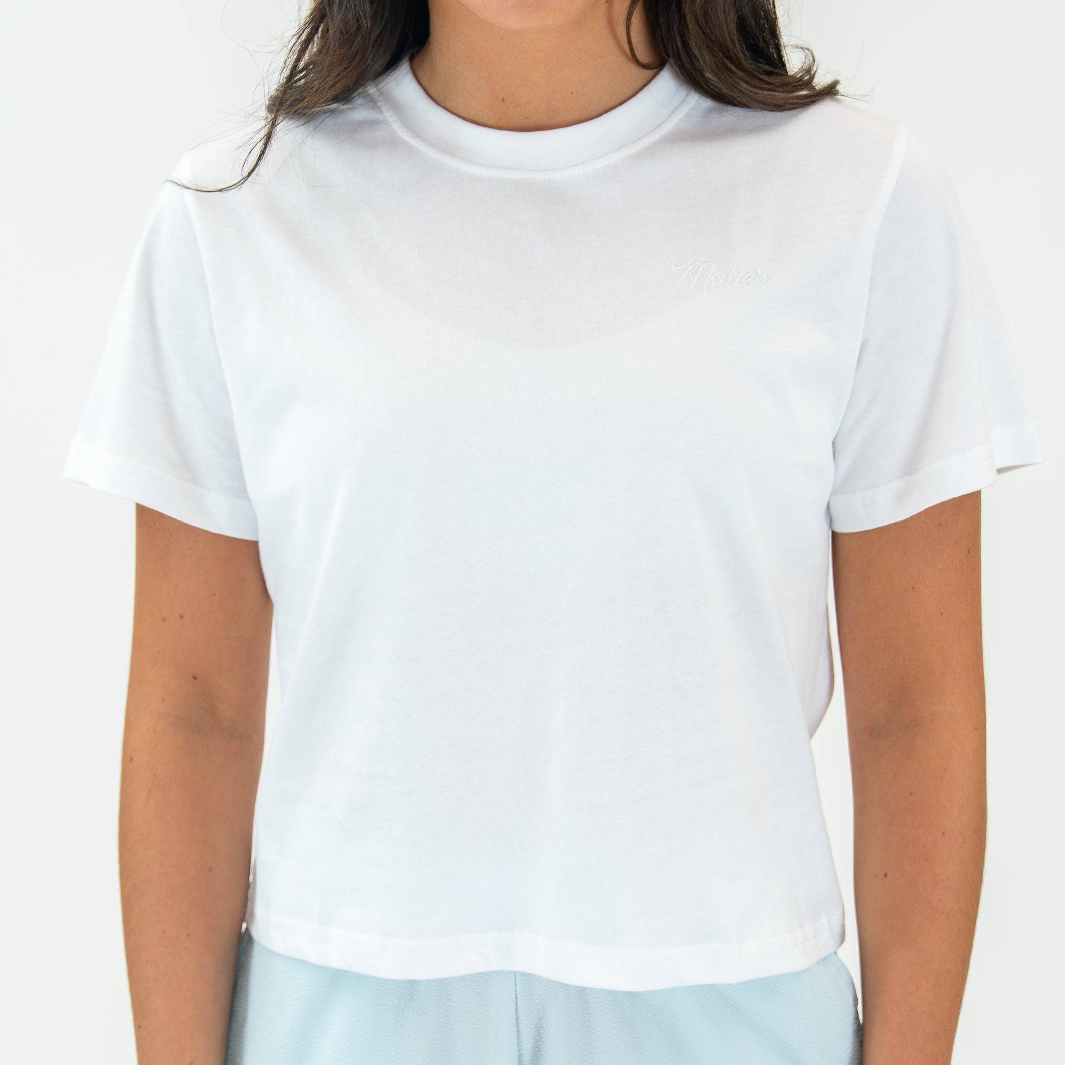 The Evelyn Script Baby Tee (White) - Motier Lafayette 