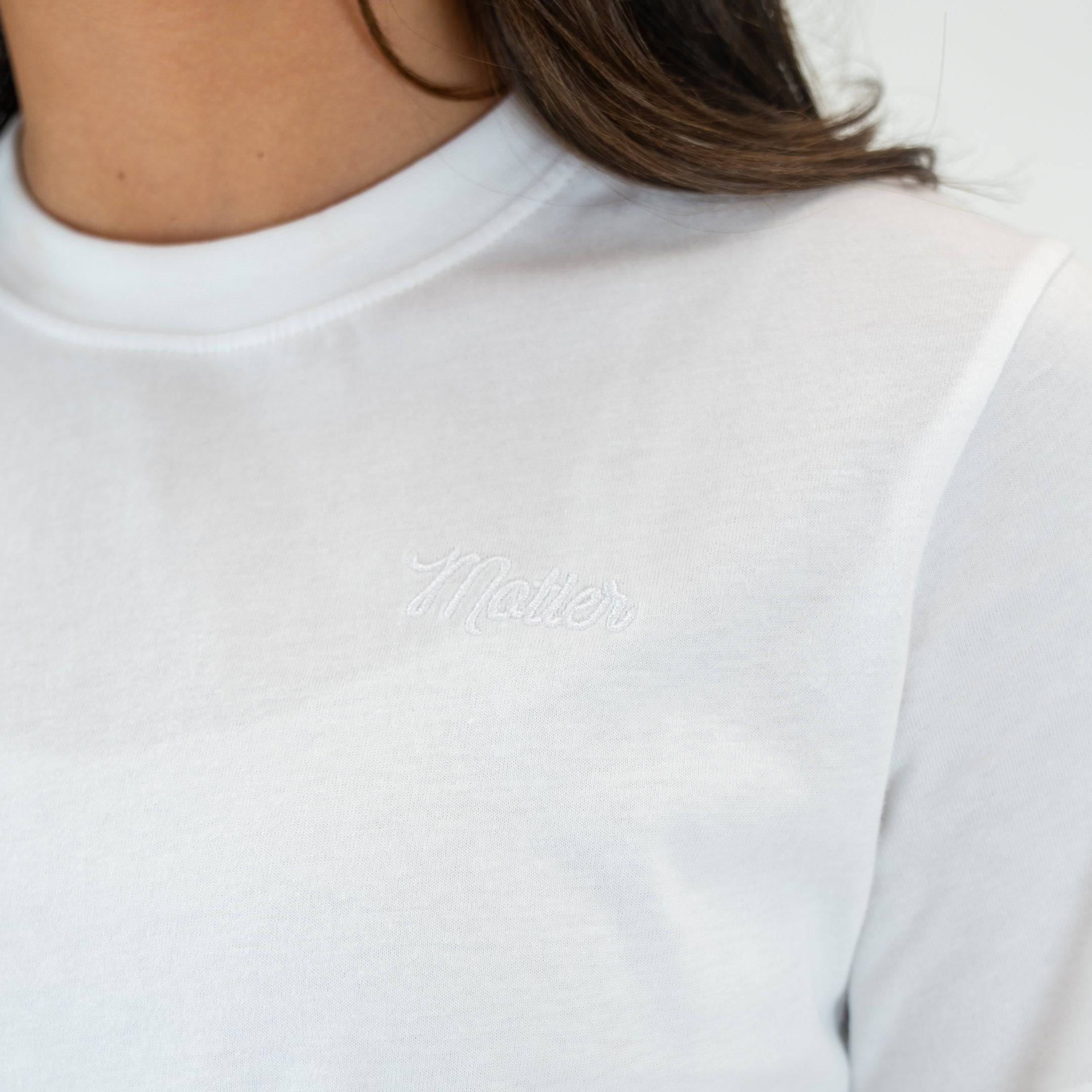 The Evelyn Script Baby Tee (White) - Motier Lafayette 