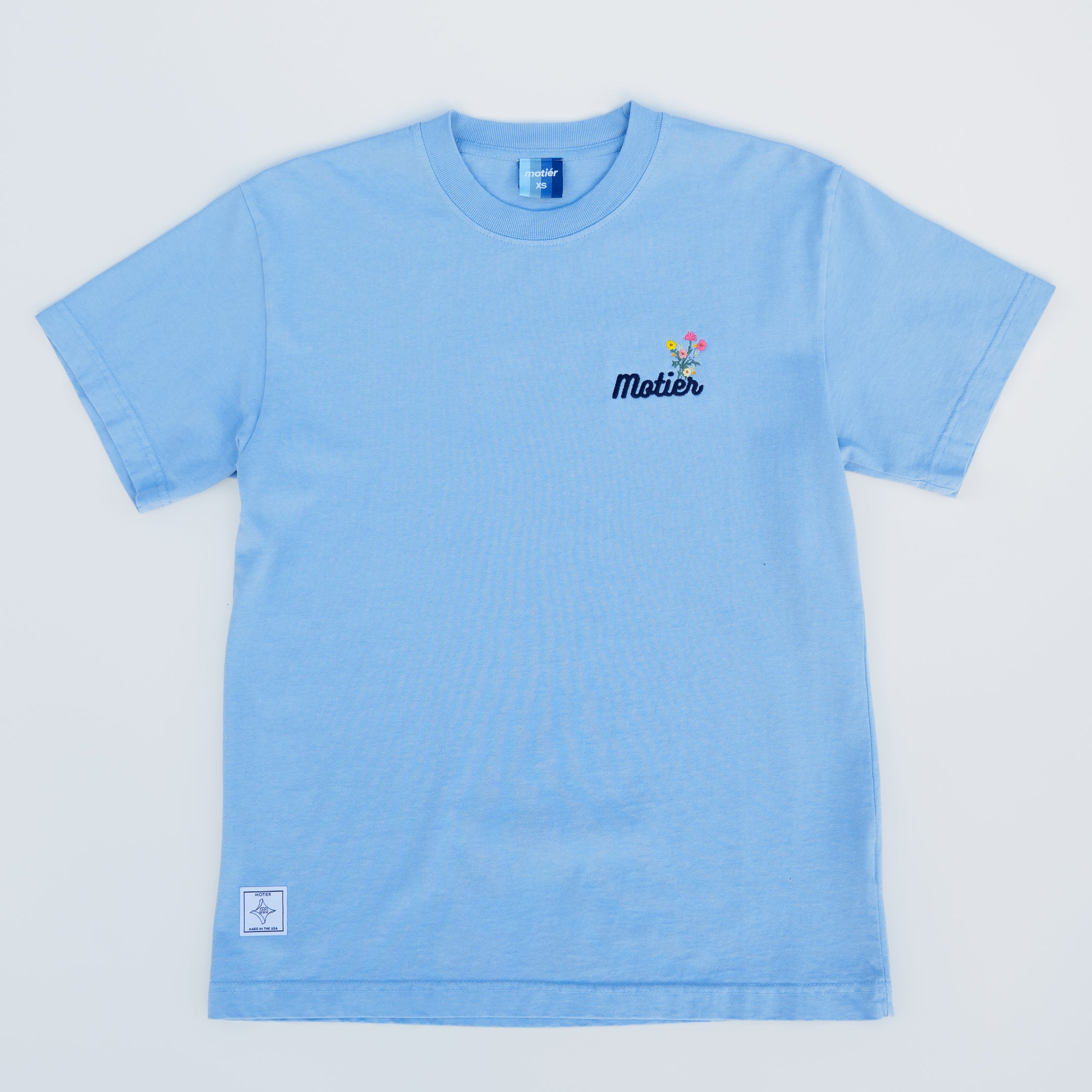 The Floral Embroidery Luxe Premium Tee (Endless Sky)