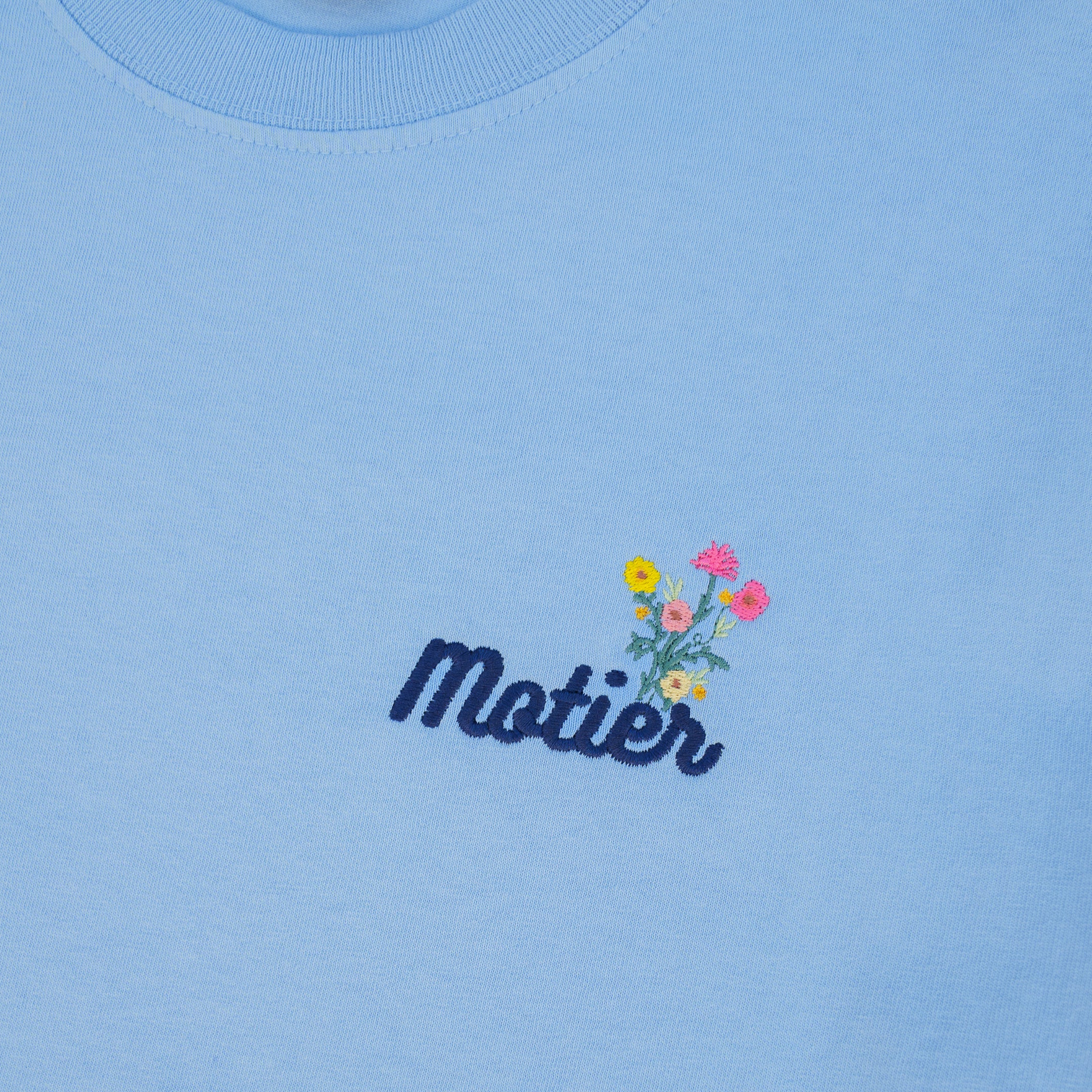 The Floral Embroidery Luxe Premium Tee (Endless Sky)
