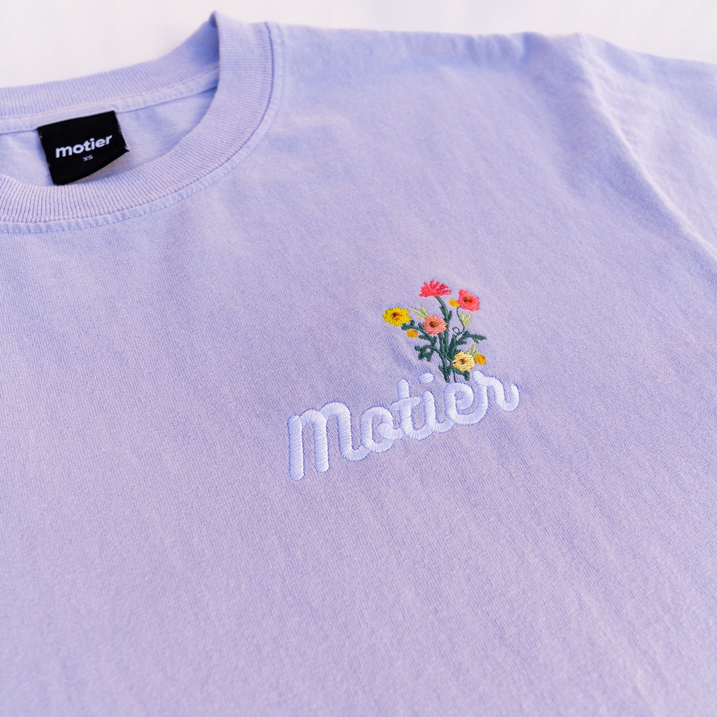 Floral Embroidery Luxe Tee (Heather Purple)
