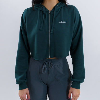 The Script Cropped Full-Zip Hoodie (Dark Green) - Motier Lafayette 