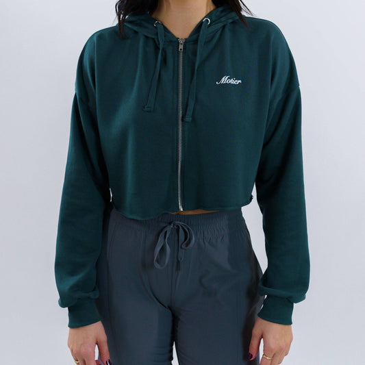 The Script Cropped Full-Zip Hoodie (Dark Green) - Motier Lafayette 