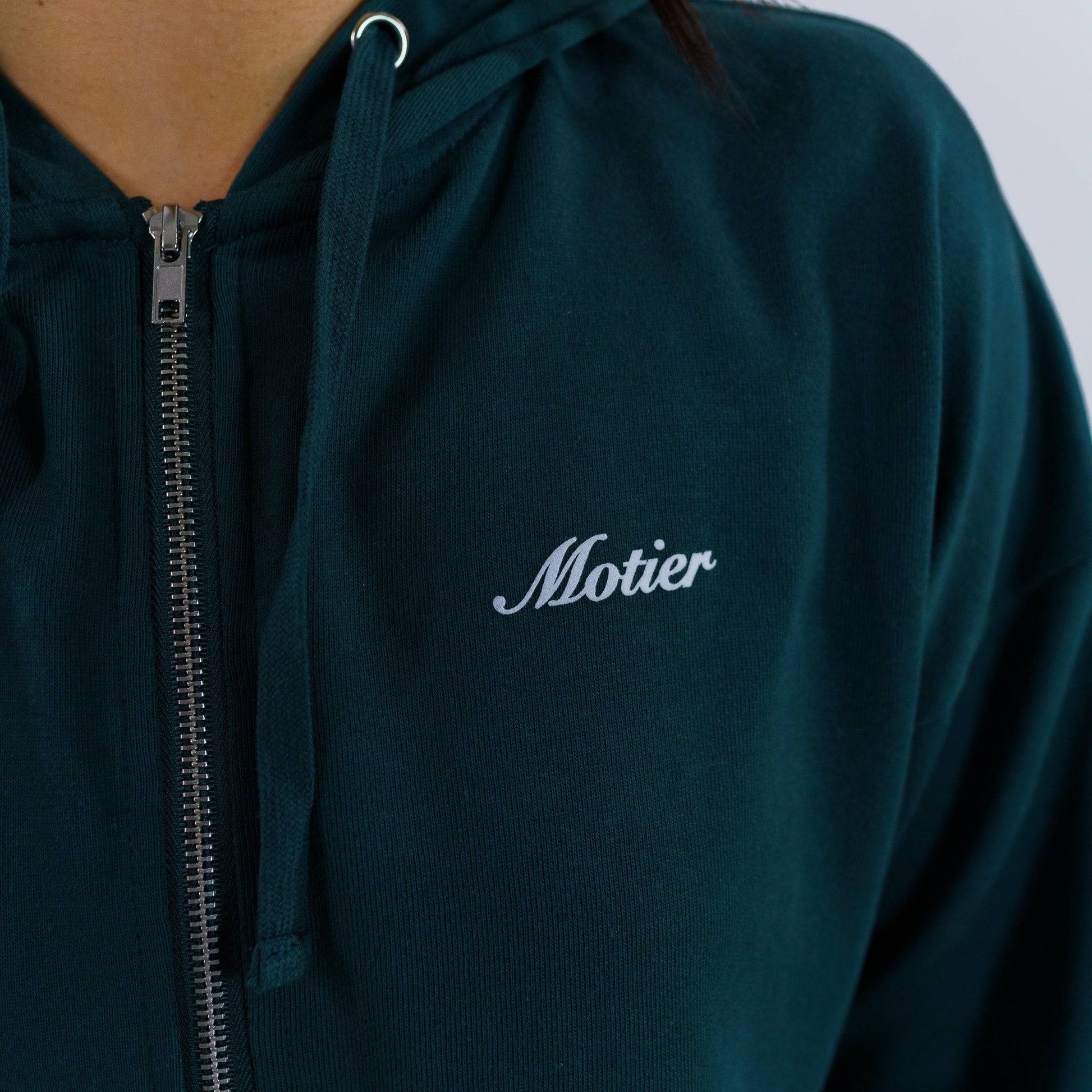 The Script Cropped Full-Zip Hoodie (Dark Green) - Motier Lafayette 