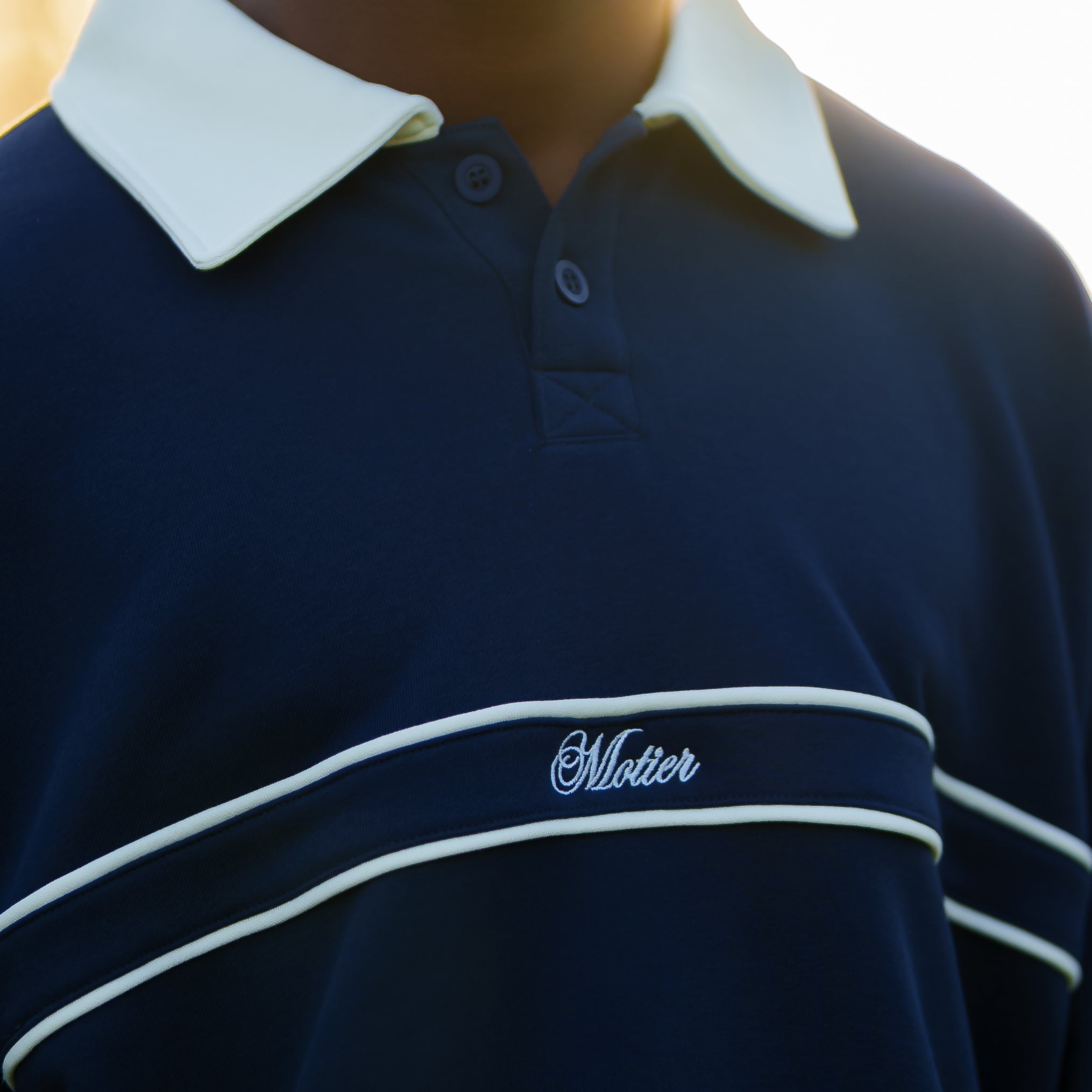 The Grand Script Knit Crewneck Polo (Navy) - Motier Lafayette 