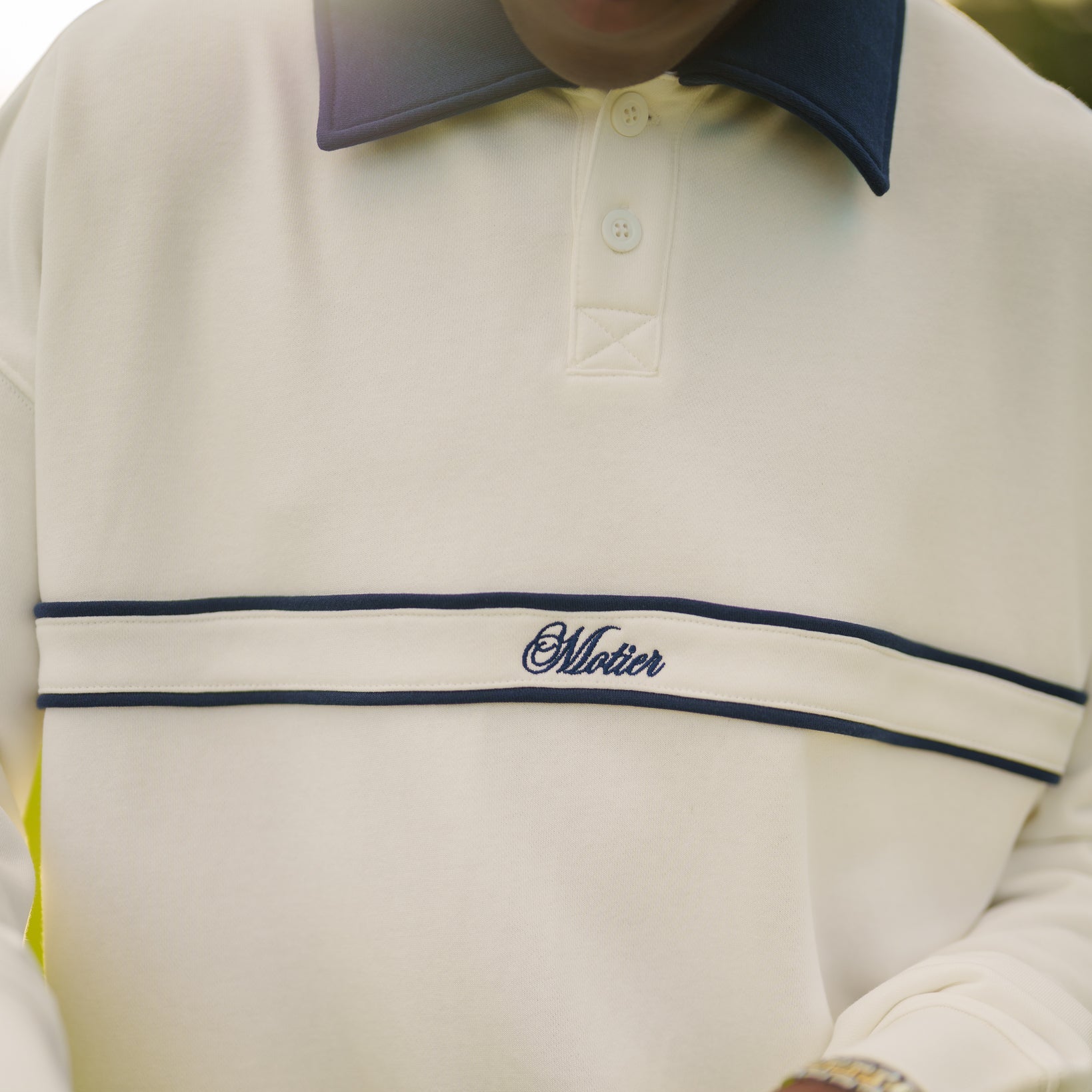 The Grand Script Knit Crewneck Polo (White Sand) - Motier Lafayette 