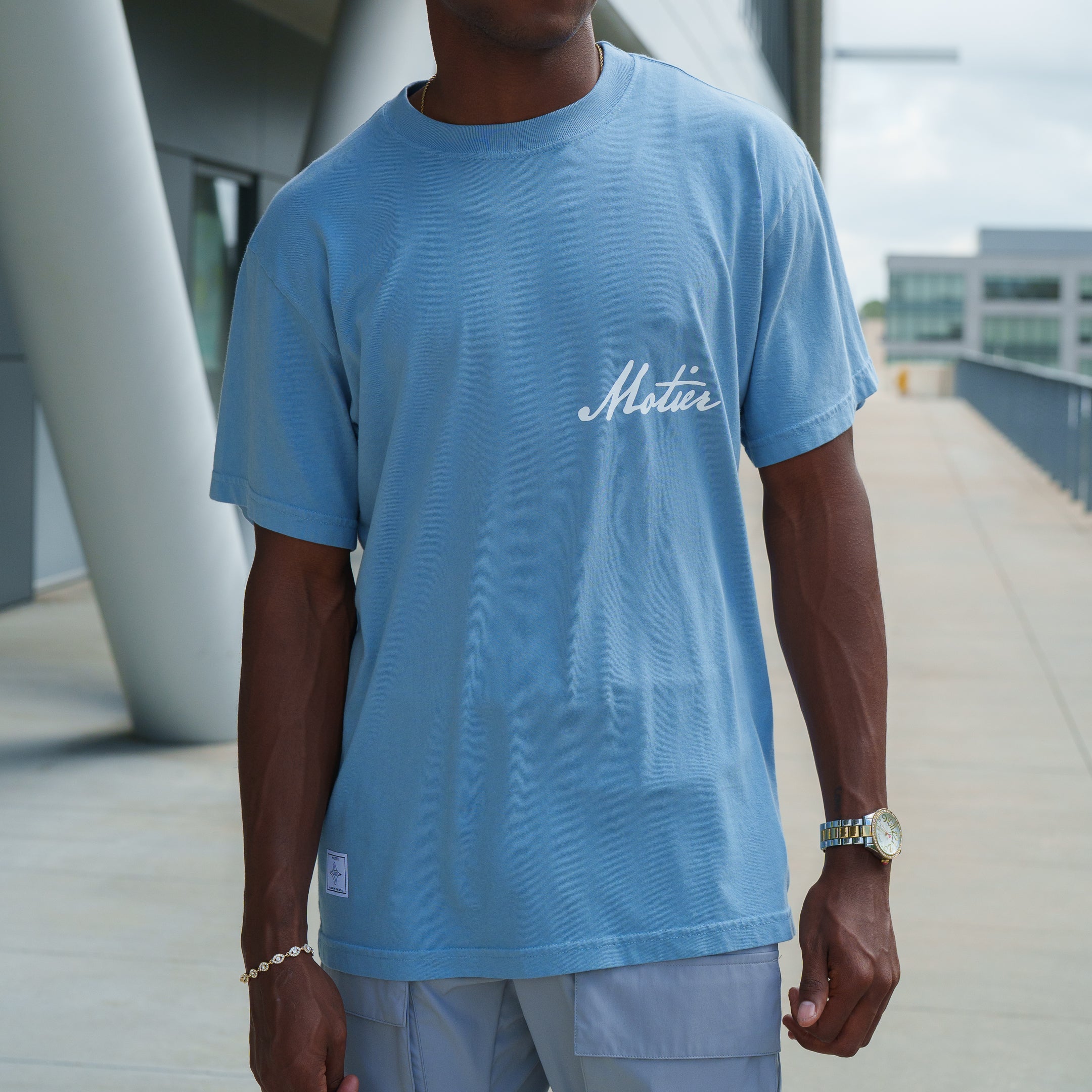 Handwritten Script Luxe Tee (Faded Denim)