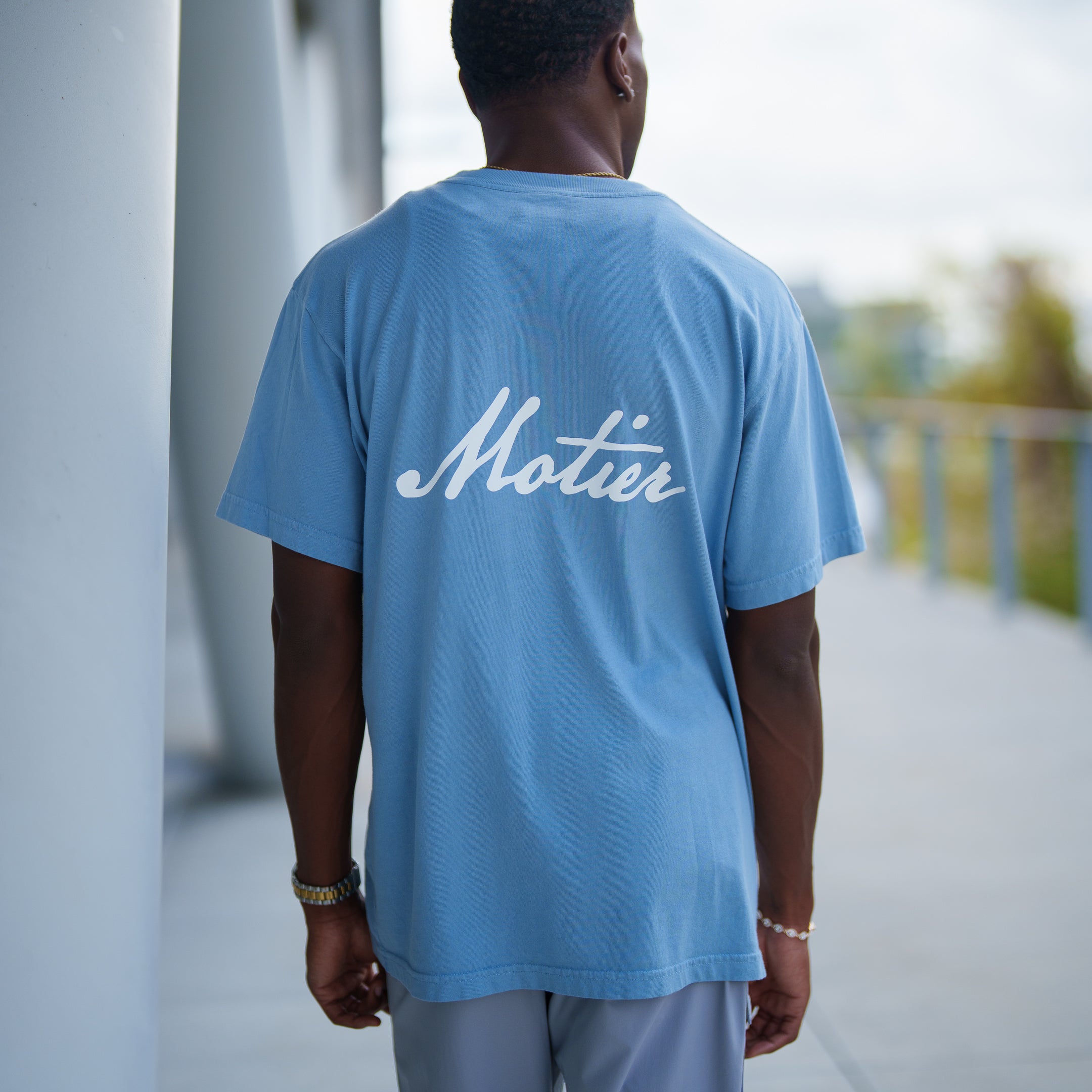 Handwritten Script Luxe Tee (Faded Denim)
