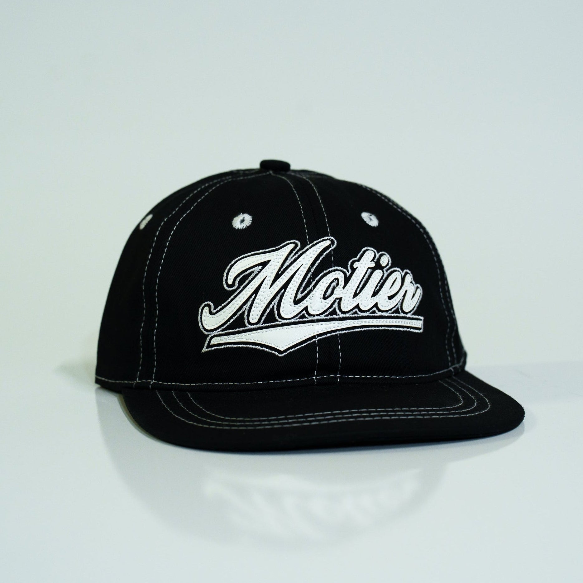Two-Tone Leather Script Patch Hat (Black)