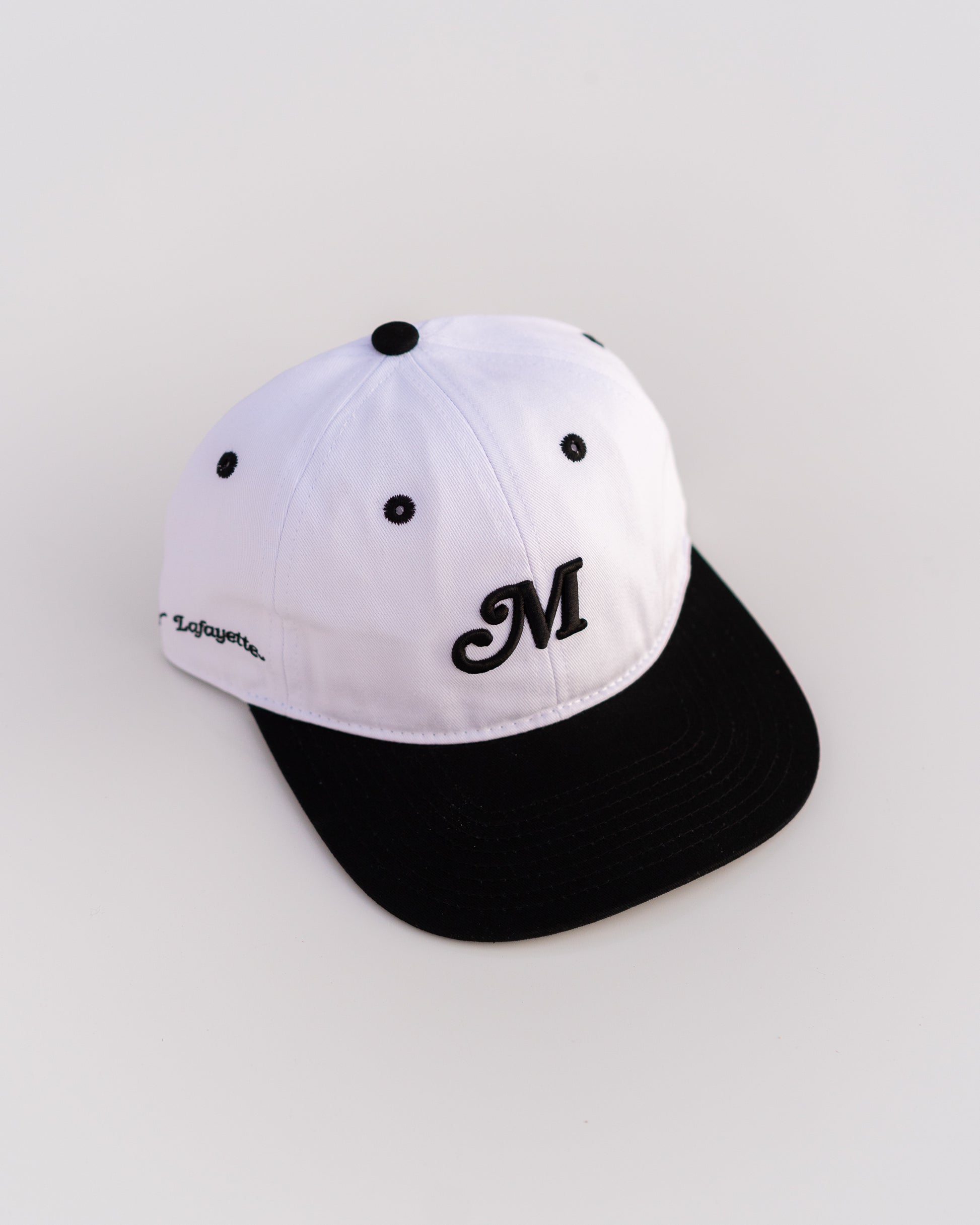 The Two Tone M Script Strapback (White/Black) - Motier Lafayette 