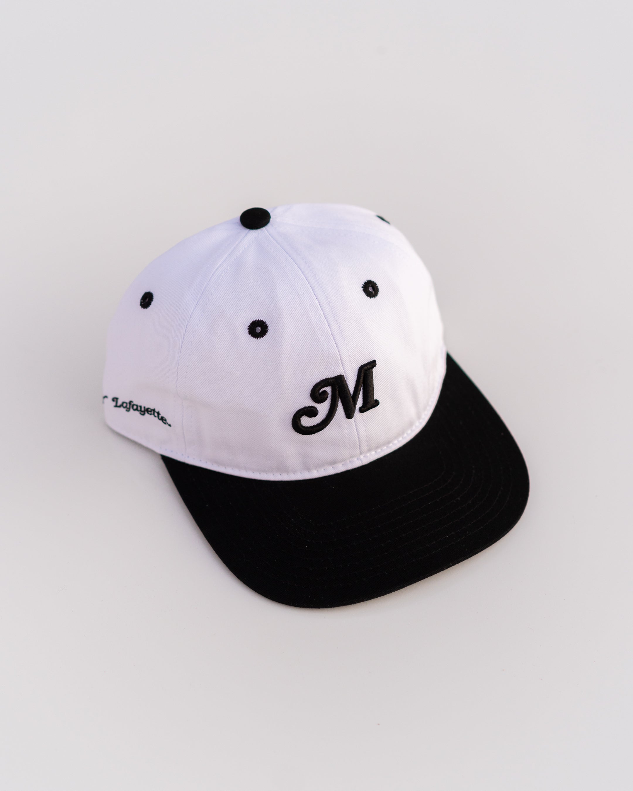 The Two Tone M Script Strapback (White/Black) - Motier Lafayette 