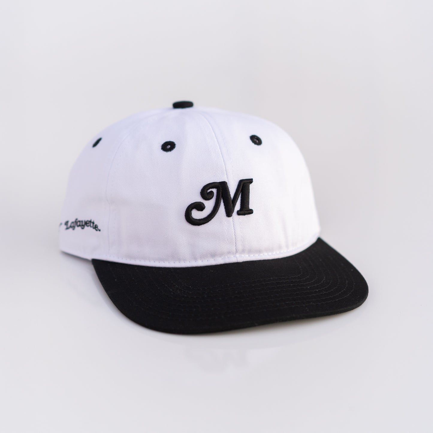The Two Tone M Script Strapback (White/Black) - Motier Lafayette 