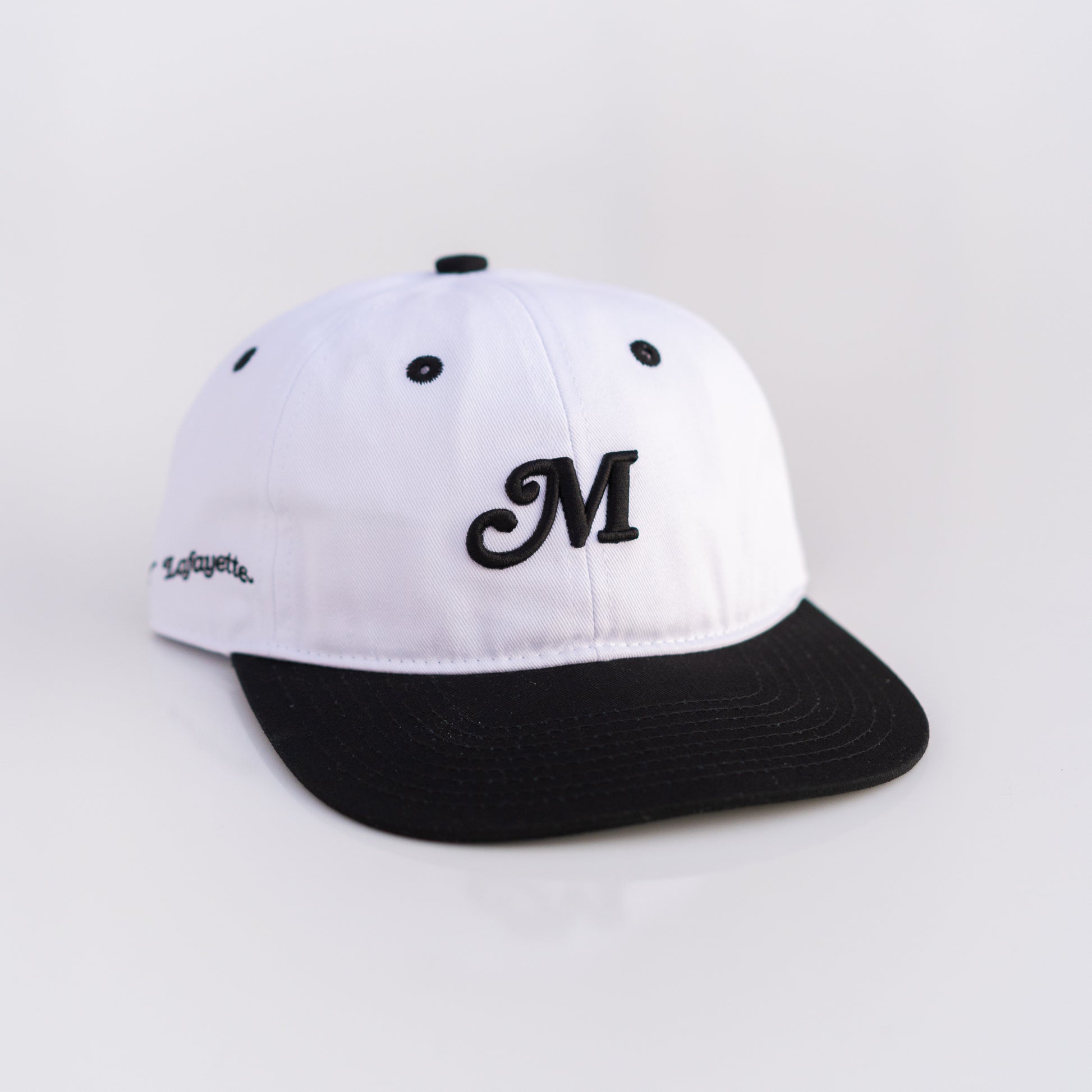 The Two Tone M Script Strapback (White/Black) - Motier Lafayette 