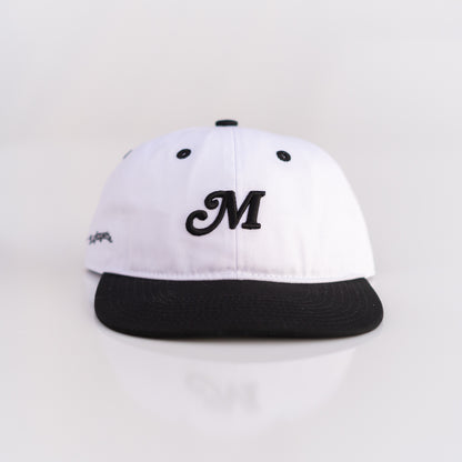 The Two Tone M Script Strapback (White/Black) - Motier Lafayette 