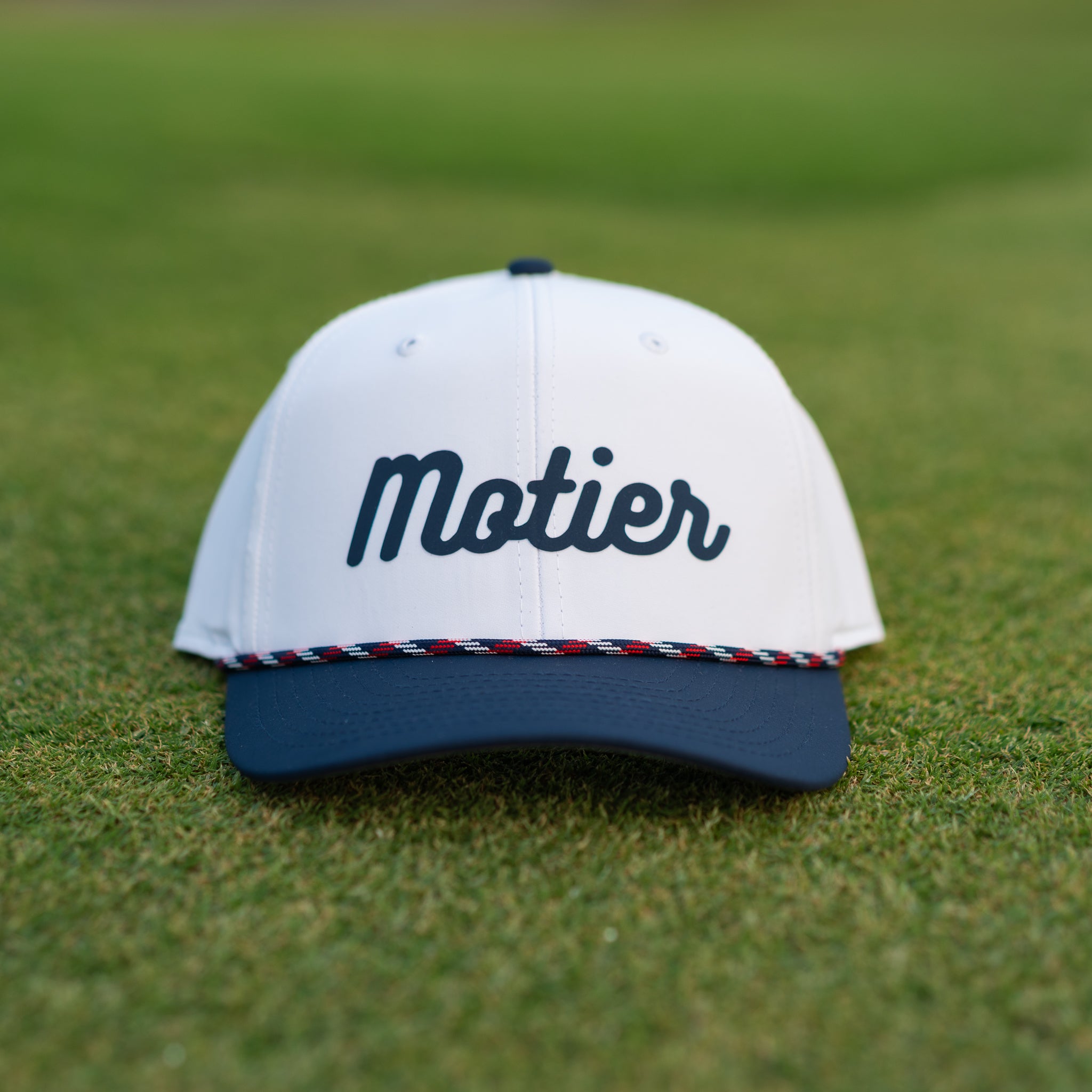The Tour Roped Performance Snapback (White/Navy) - Motier Lafayette 