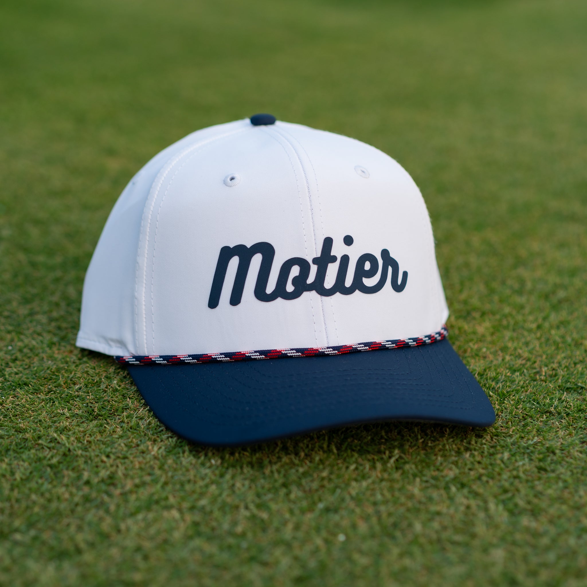 The Tour Roped Performance Snapback (White/Navy) - Motier Lafayette 