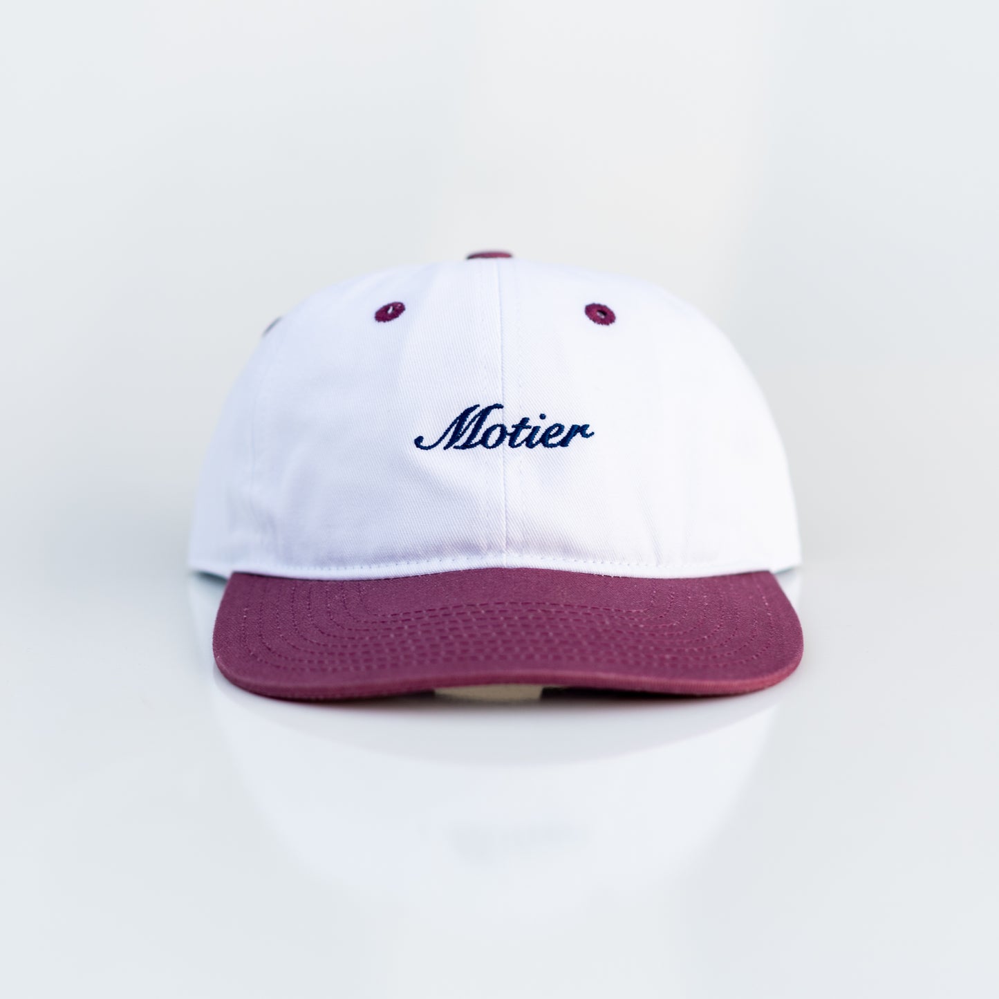 The Two Tone Script Strapback (Maroon/White/Navy) - Motier Lafayette 