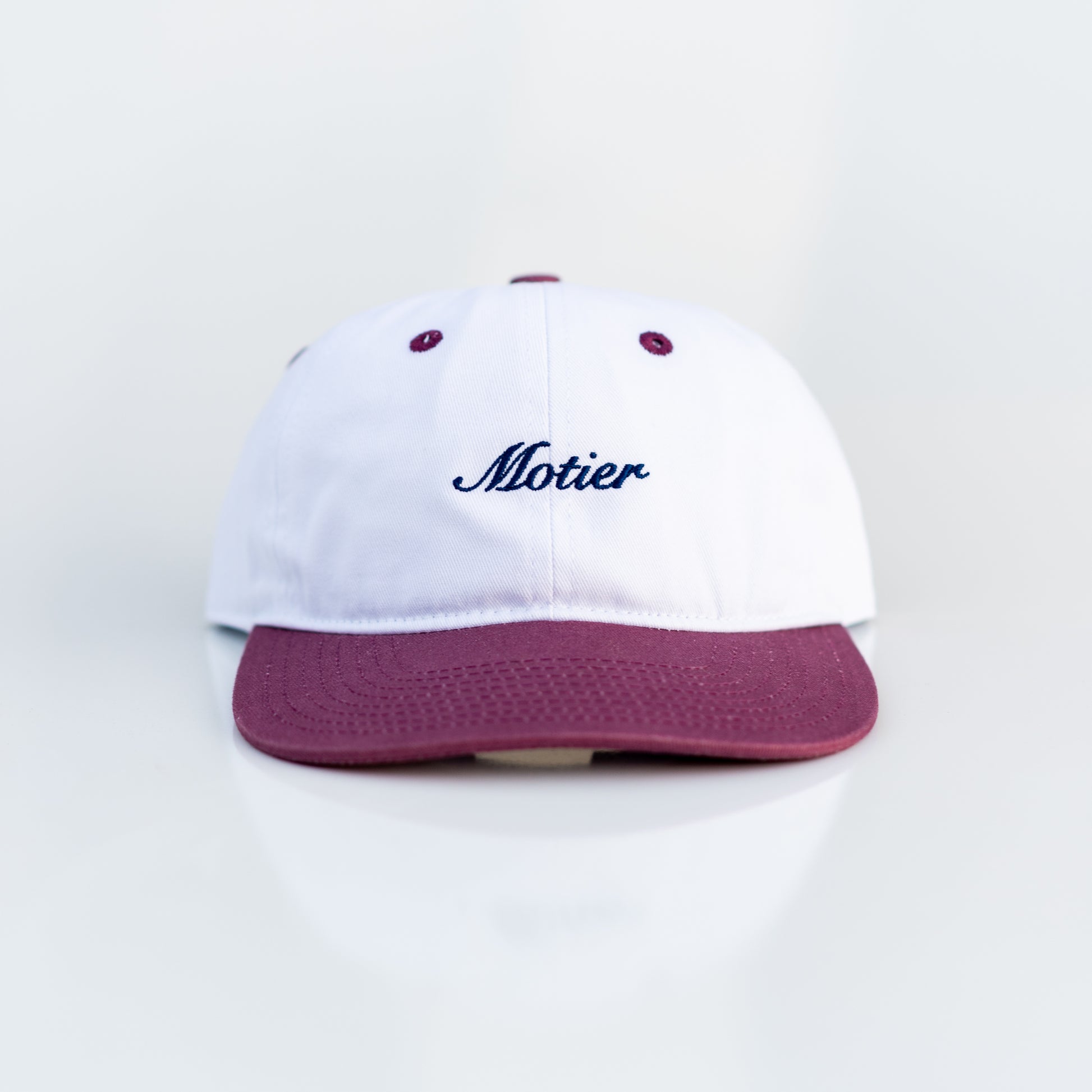 The Two Tone Script Strapback (Maroon/White/Navy) - Motier Lafayette 