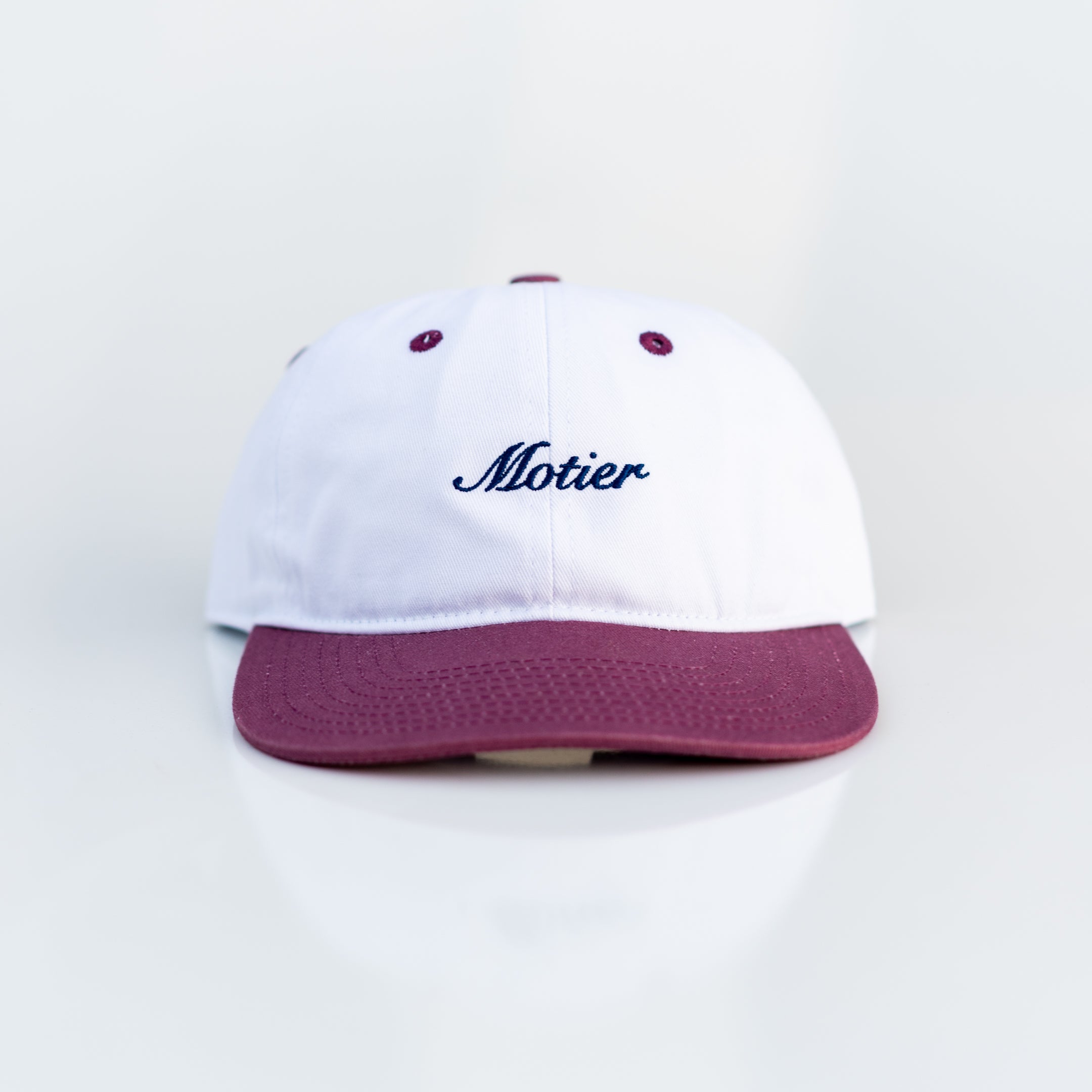 The Two Tone Script Strapback (Maroon/White/Navy) - Motier Lafayette 