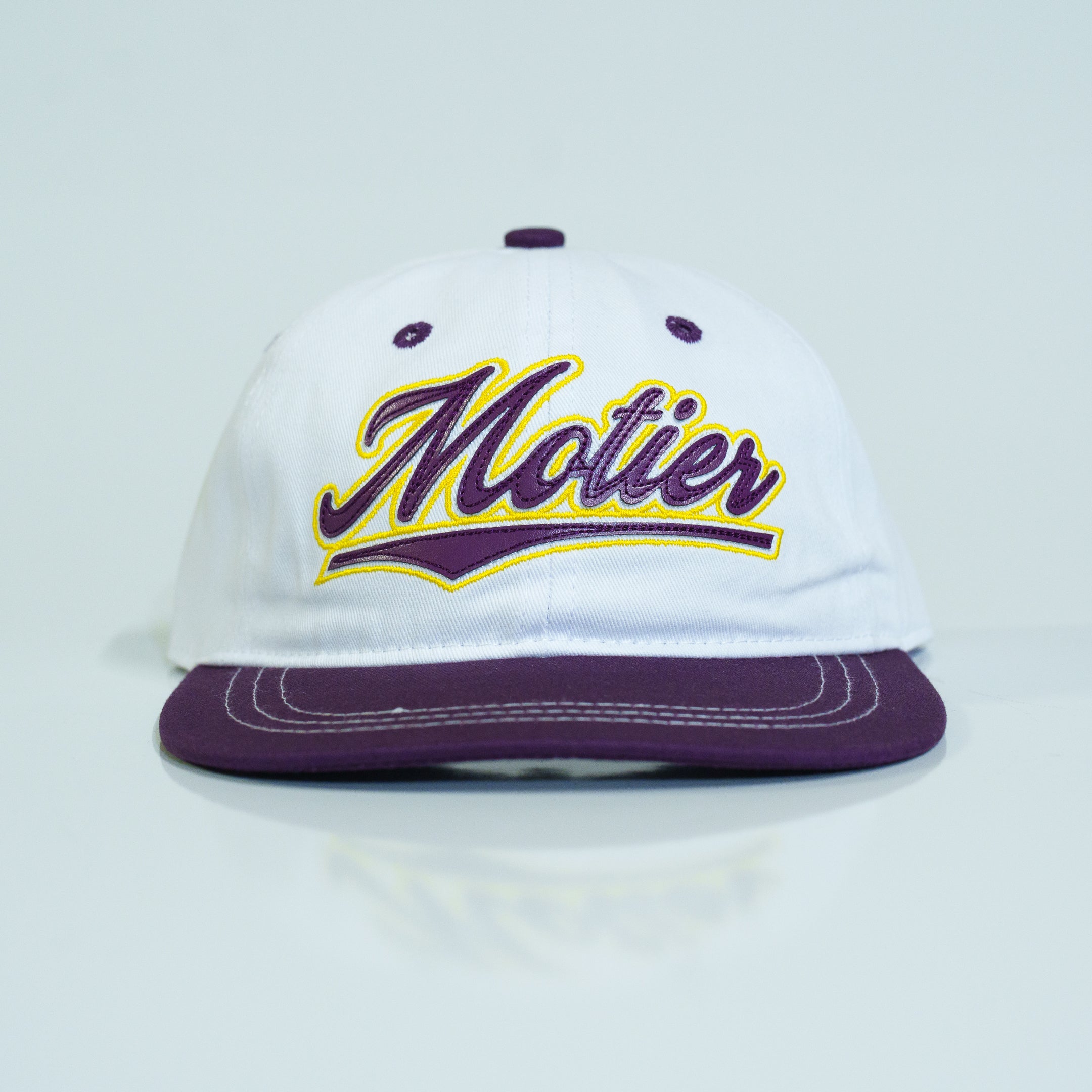 Two-Tone Leather Script Patch Hat (White/Purple)