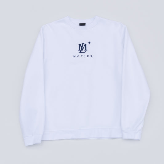The Insignia Embroidery Luxe Crewneck (White) - Motier Lafayette 