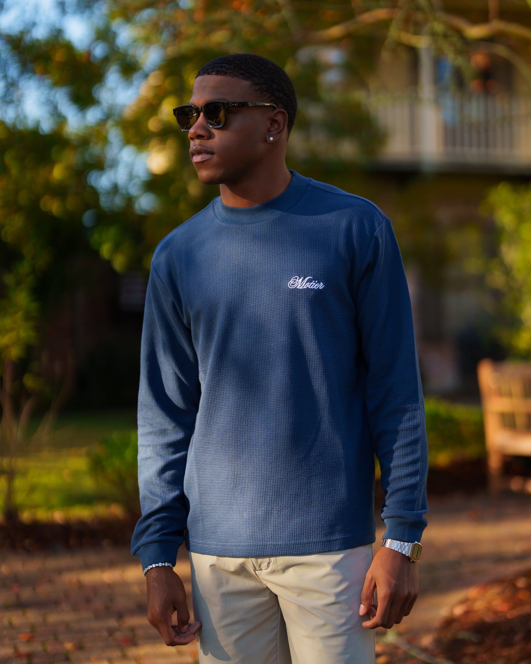 The Sterling Long Sleeve Waffle Tee II (True Navy) - Motier Lafayette 